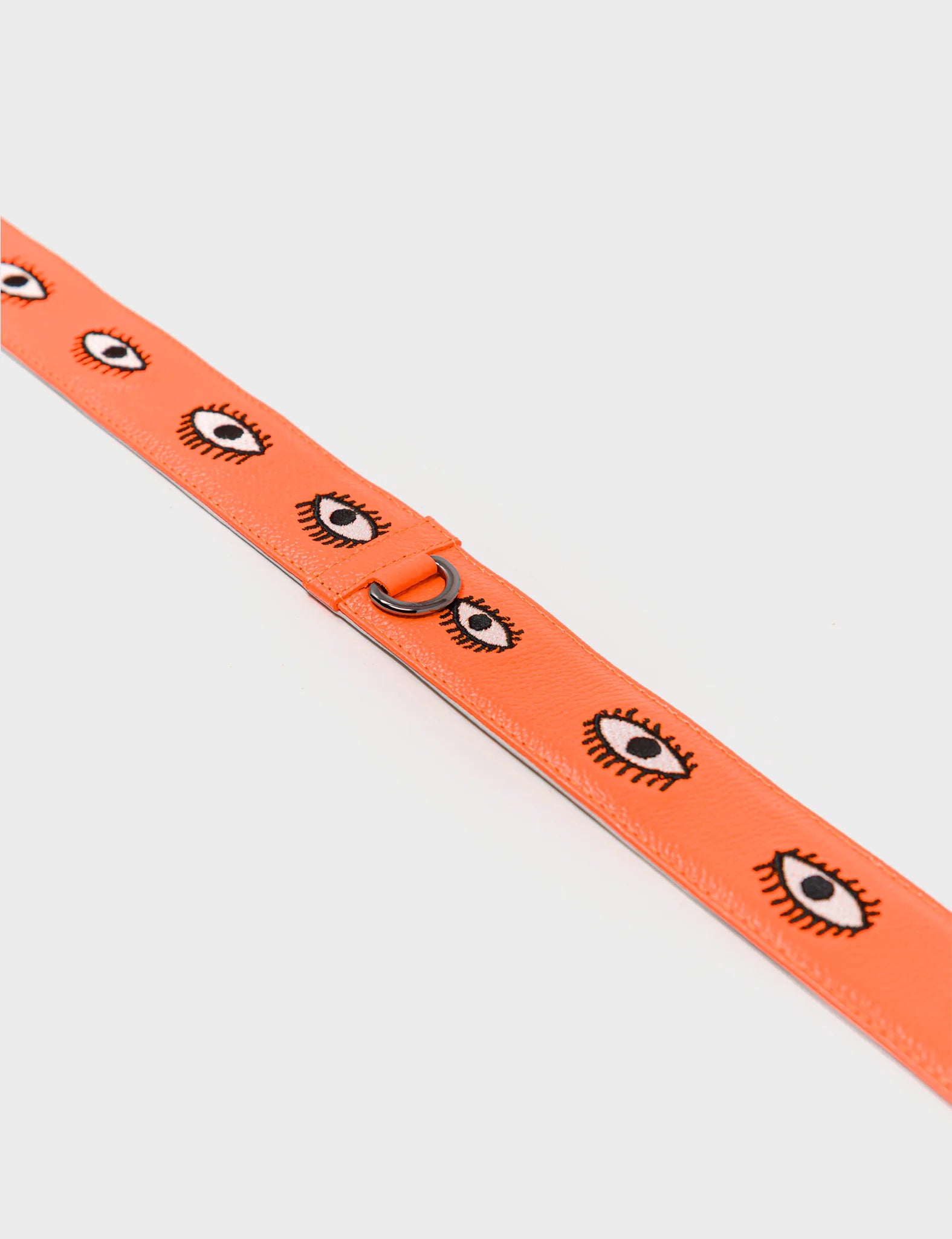 Detachable Neon Orange Leather Shoulder Strap with All Over Eyes Embroidery - Perfect for Handbags, Crossbody Bags & Fashion Accessories