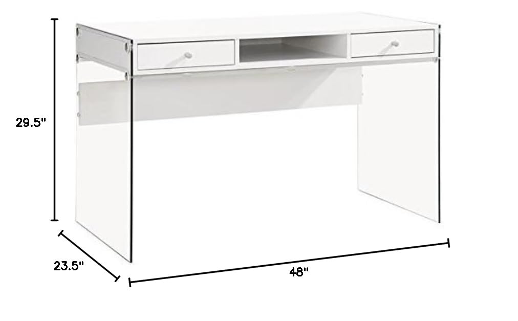 Modern 2-Drawer Glossy White Writing Desk - Home Office Furniture for Small Spaces, Study & Workstation Use