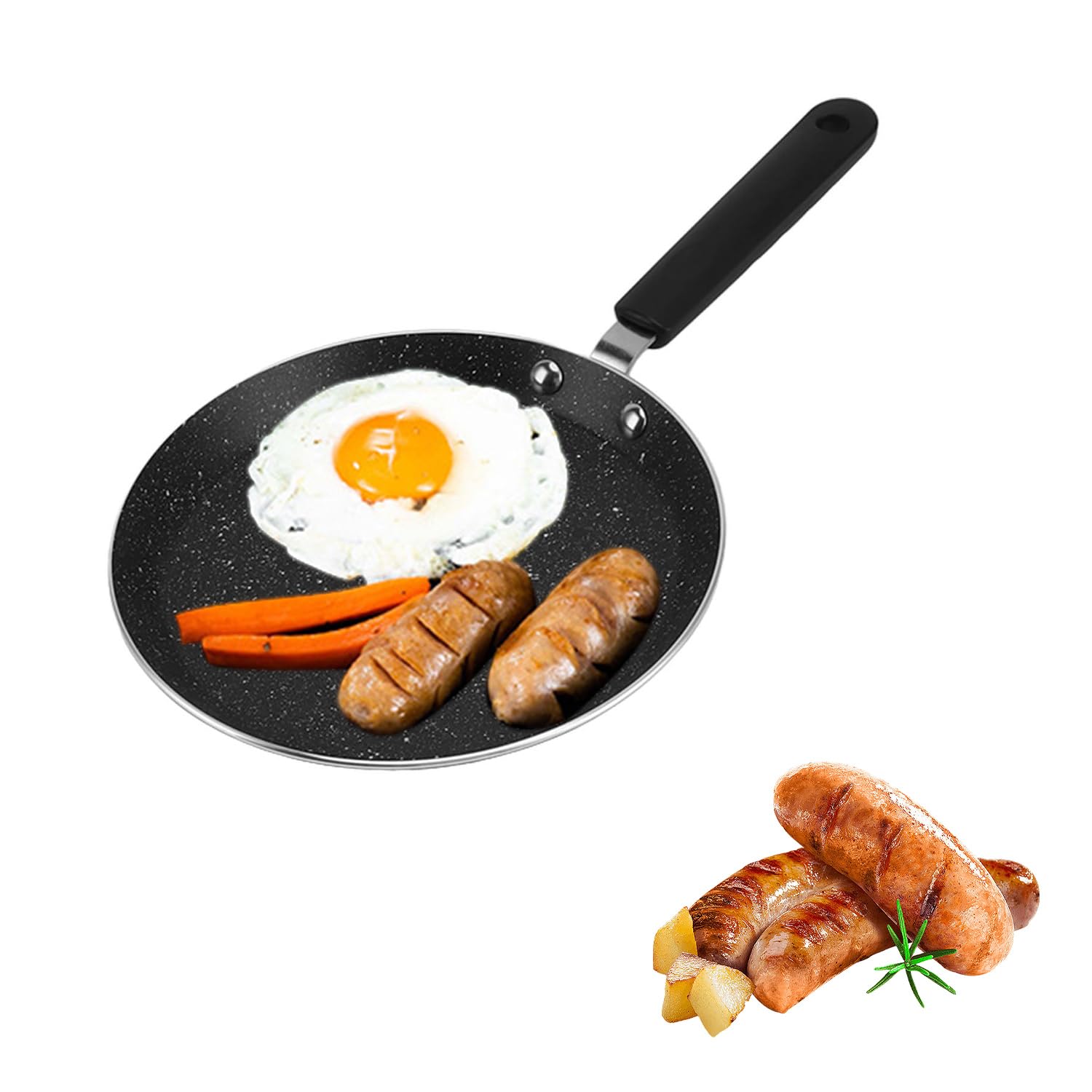 Tissting 6-Inch Aluminum Alloy Non-Stick Crepe Pan - Round Flat Skillet for Pancakes, Dosa & Crepes - Induction & Gas Stove Compatible with Ergonomic Plastic Handle - Perfect for Breakfast, Brunch & Home Cooking