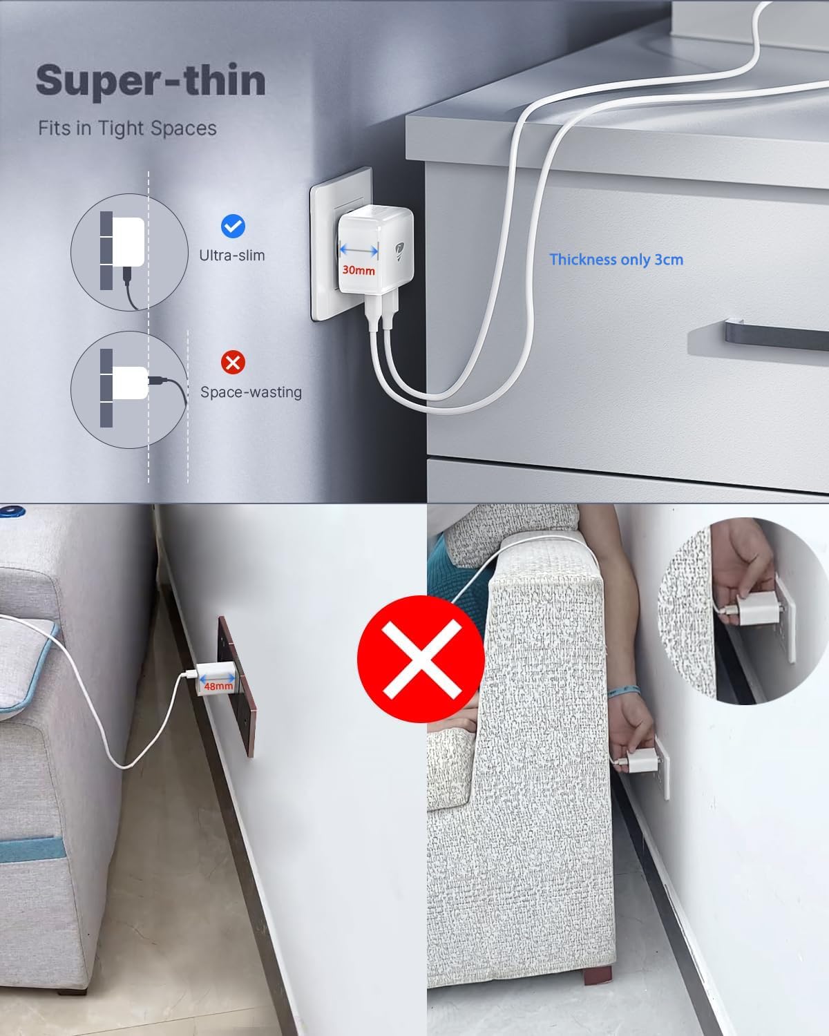 Aioneus 40W 4-Port USB C Fast Charger with Dual PD+QC - Wall Plug Power Adapter for iPhone 15 Pro Max/14/13/12/11/XS/XR/SE, iPad, Samsung Galaxy - Perfect for Home, Office & Travel Charging Multiple Devices Simultaneously