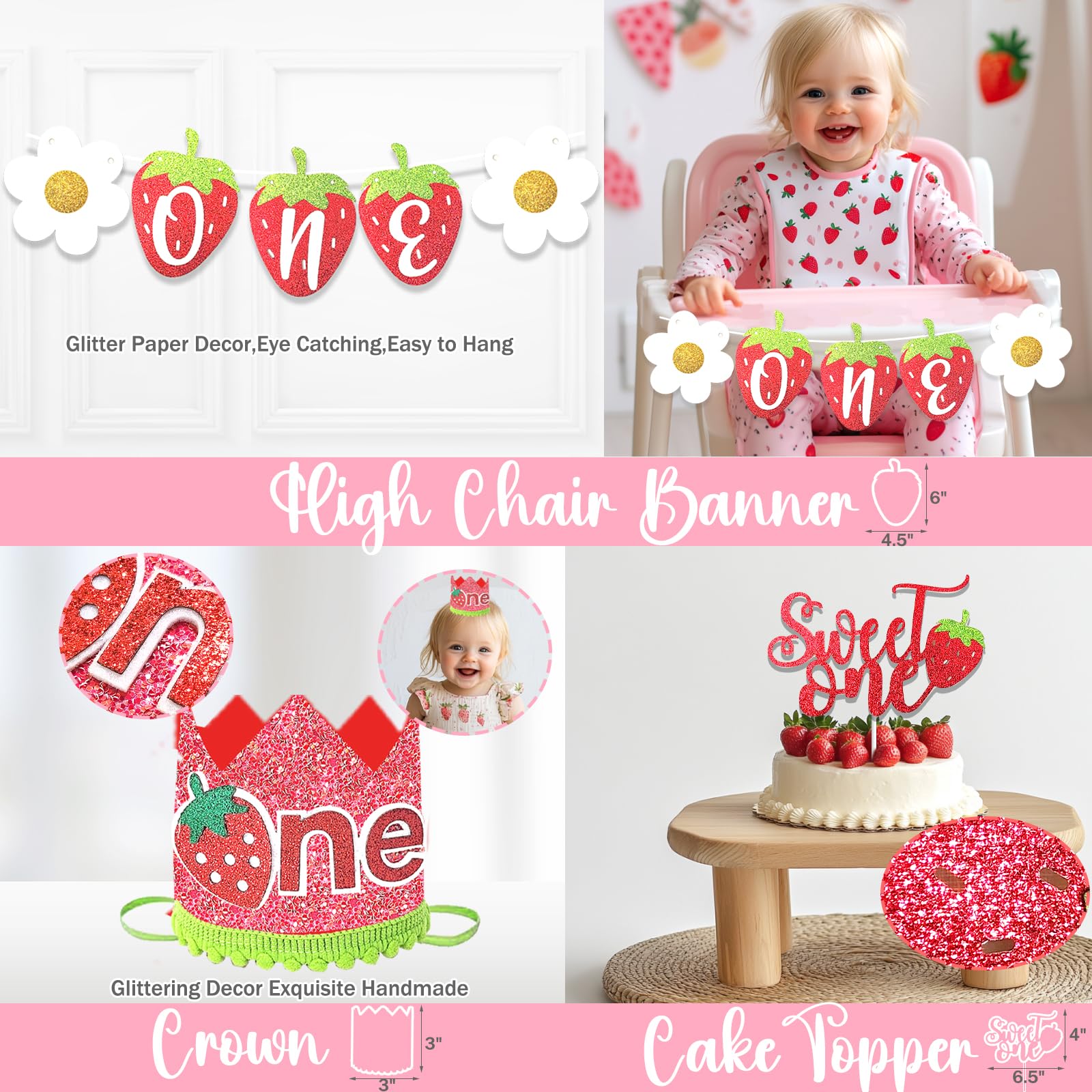 Sweet Strawberry First Birthday Party Decorations for Girls - Berry Themed 1st Birthday Party Supplies for One Year Old - Perfect for Baby's First Birthday, Photoshoots & Celebrations