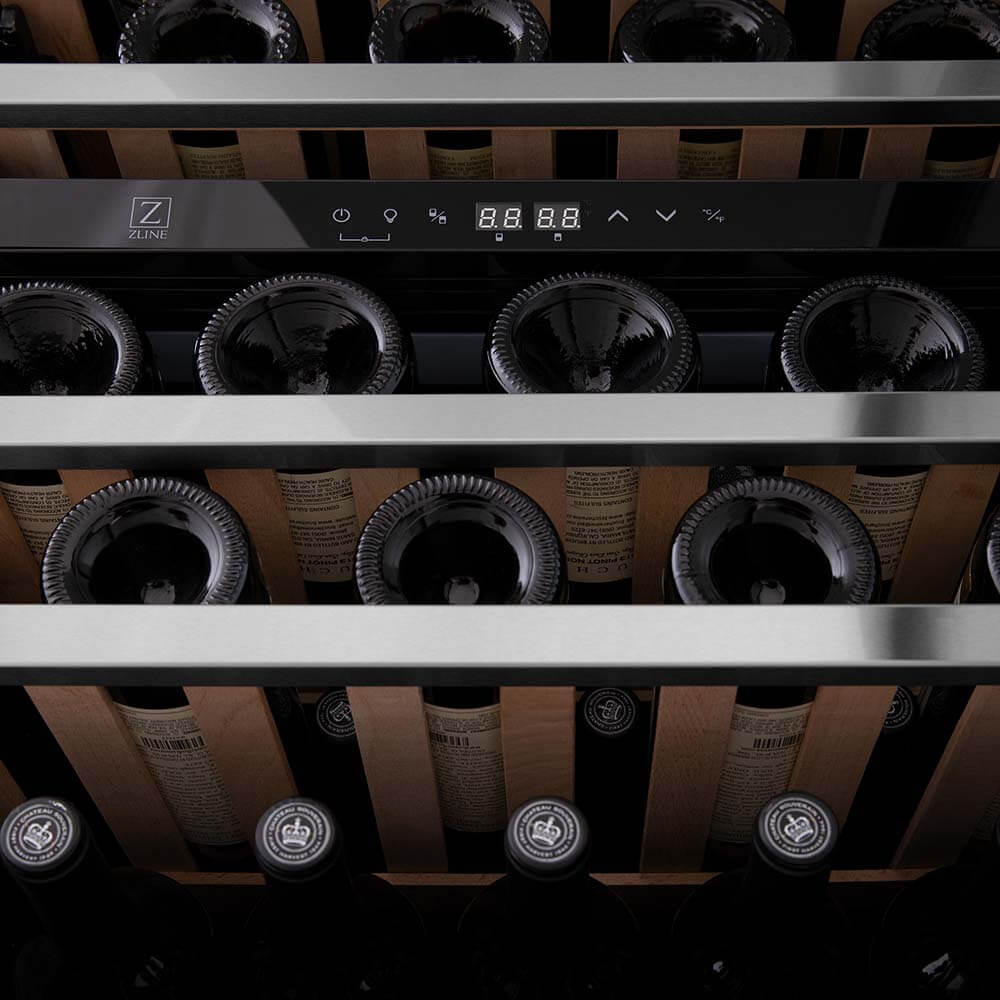 ZLINE Autograph Edition 24 Inch Stainless Steel Dual Zone Wine Cooler - 44 Bottle Capacity with Matte Black Accents for Home Bar, Kitchen, or Dining Room (RWVZ UD 24 MB)