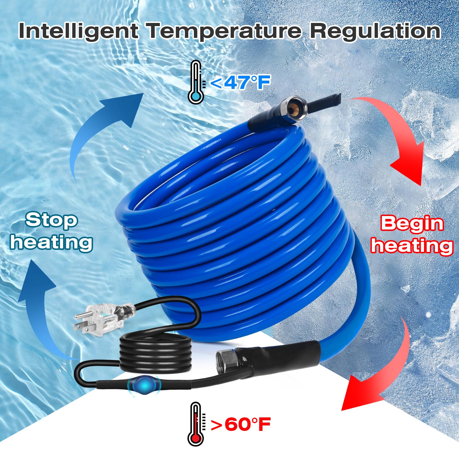 100FT Heated Water Hose for RV - Lead & BPA Free, Thermostat Controlled Drinking Water Hose, 1/2