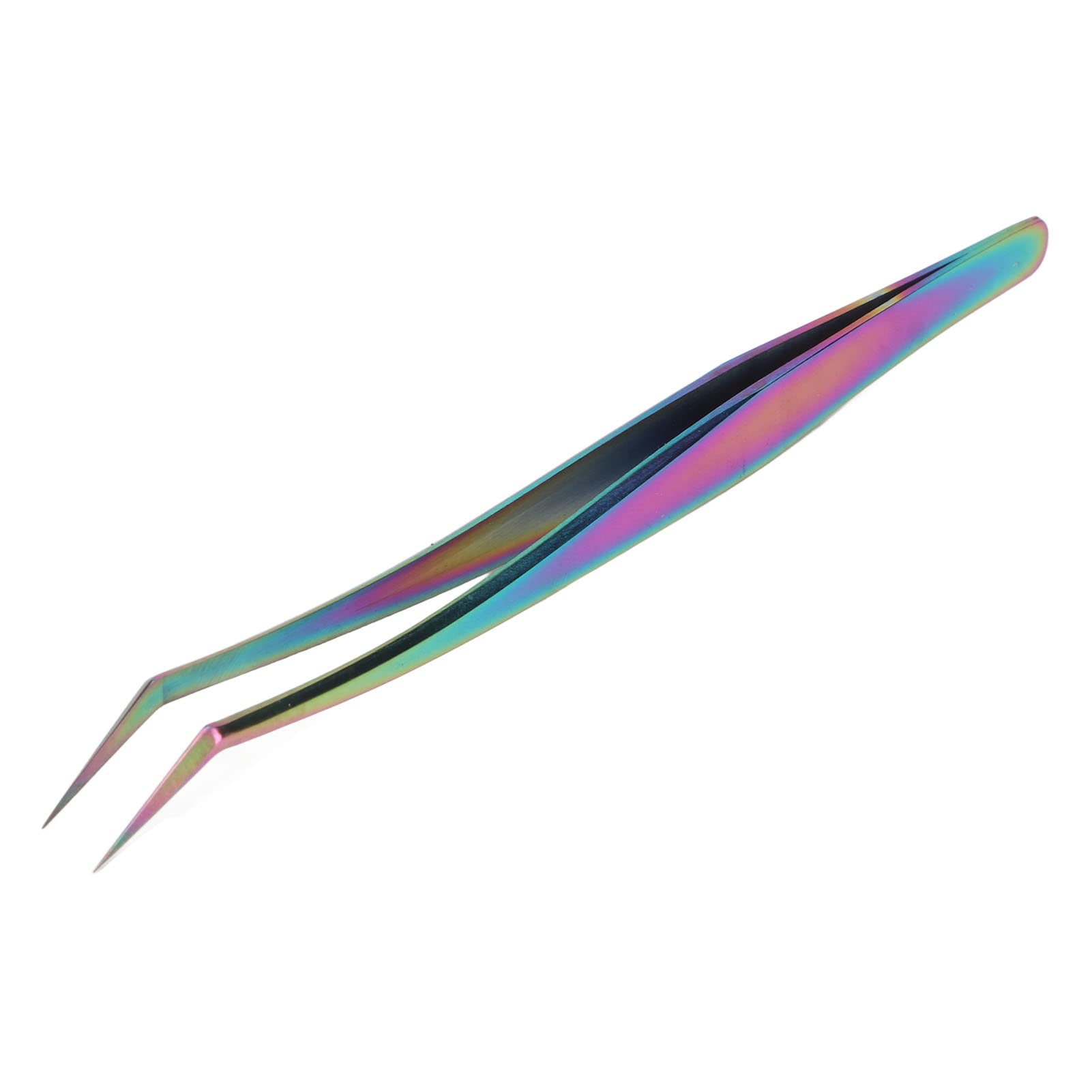 Professional Stainless Steel Eyelash Extension Tweezers - Comfortable Grip, Lightweight & Durable for False Lashes - Perfect for Salon & Home Use (Long Oblique Tweezer)
