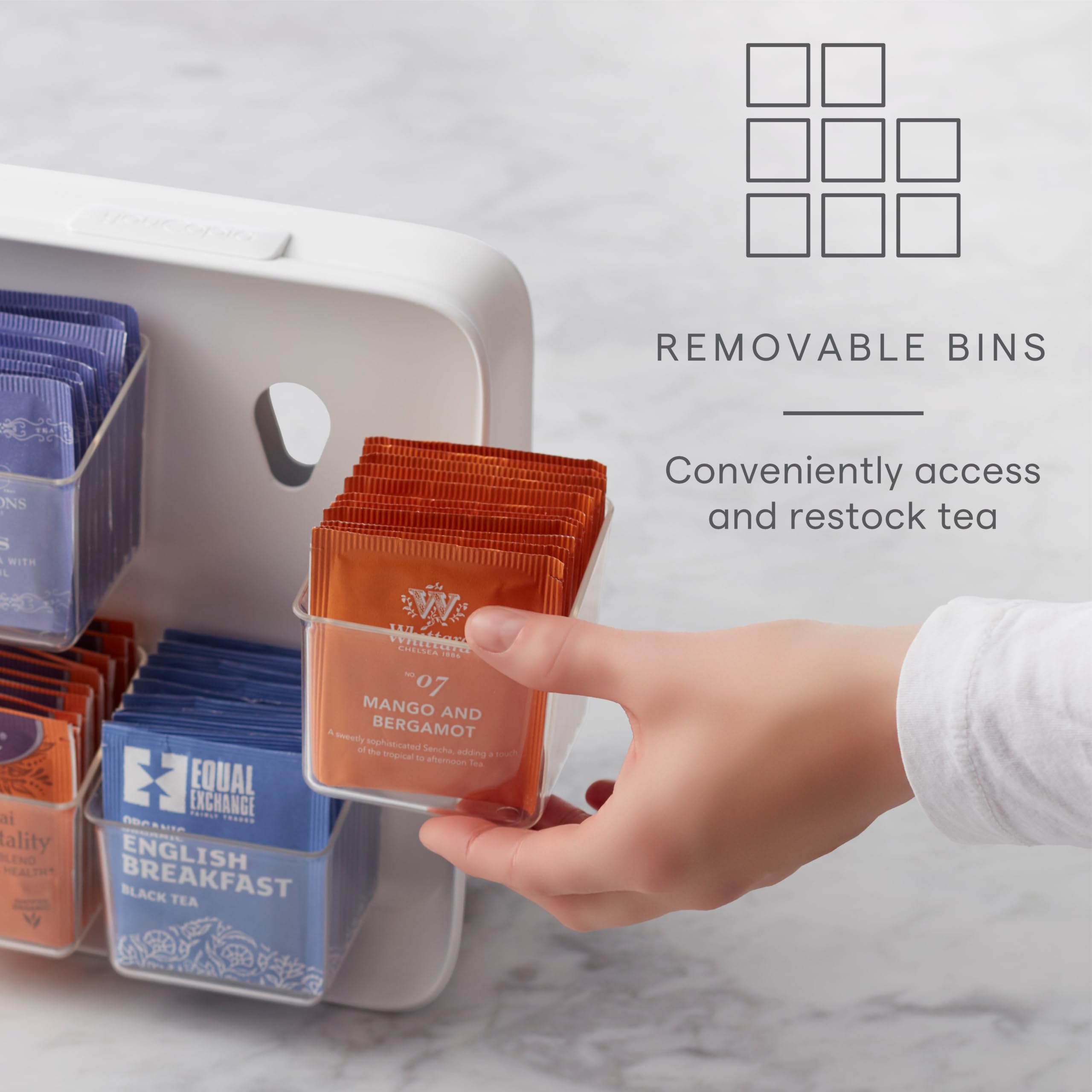 YouCopia TeaStand Tea Bag Organizer with Clear Removable Bins - Cabinet & Pantry Storage Caddy Holds 120 Tea Bags - Perfect for Kitchen Organization & Tea Lover Gifts