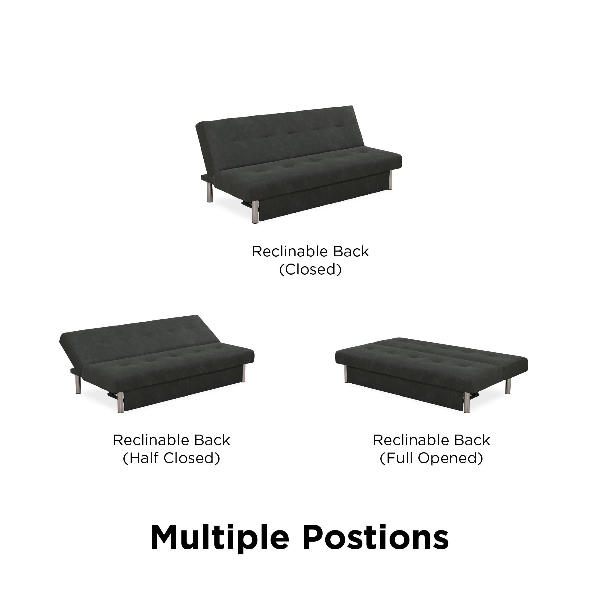 DHP Sola Storage Futon Sofa Bed - Convertible Sleeper with Under Seat Storage, Gray - Perfect for Small Apartments, Guest Rooms & Dorm Rooms