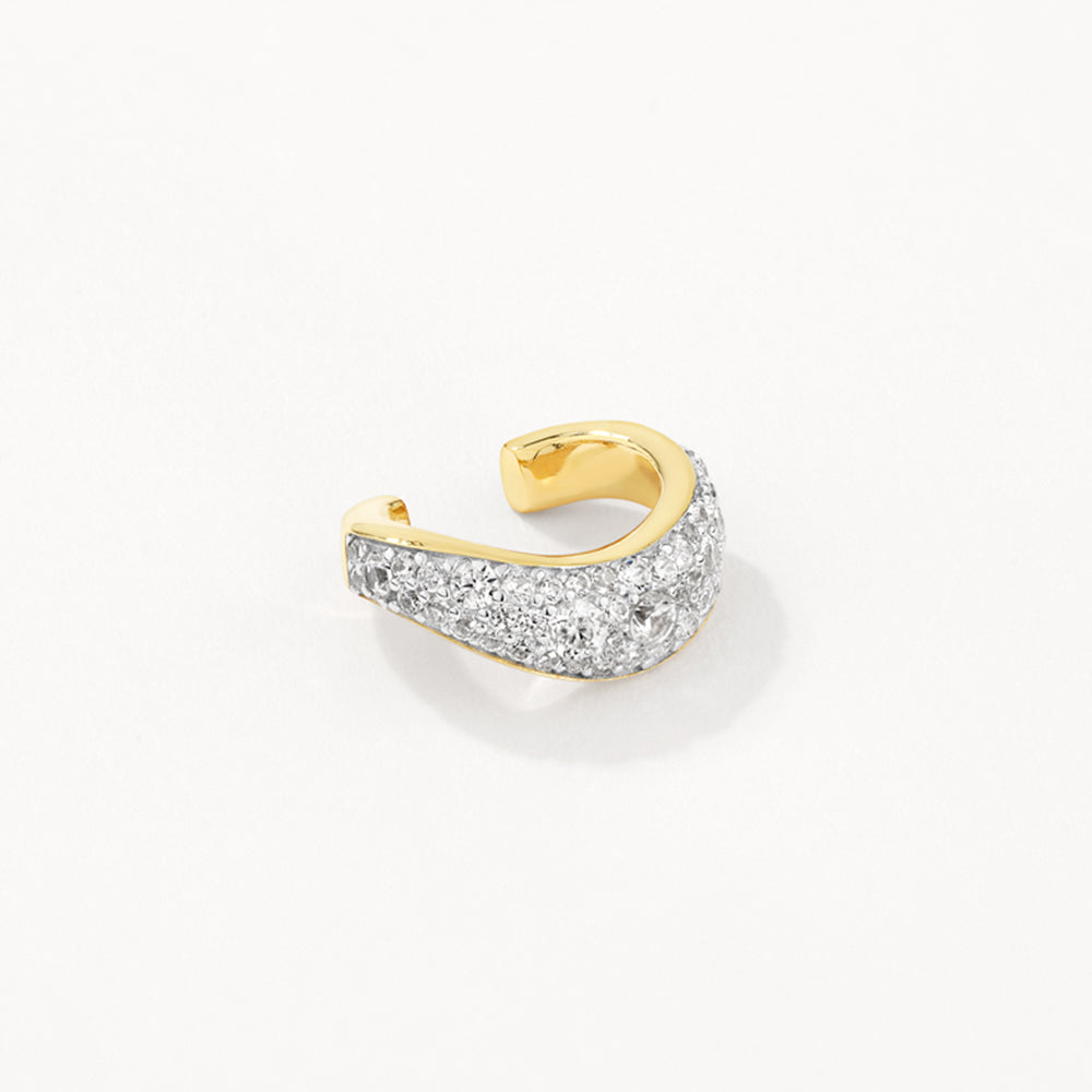 Gold White Zircon Pave Wave Ear Cuff - Elegant Cartilage Earring for Women - Perfect for Parties, Weddings & Everyday Wear