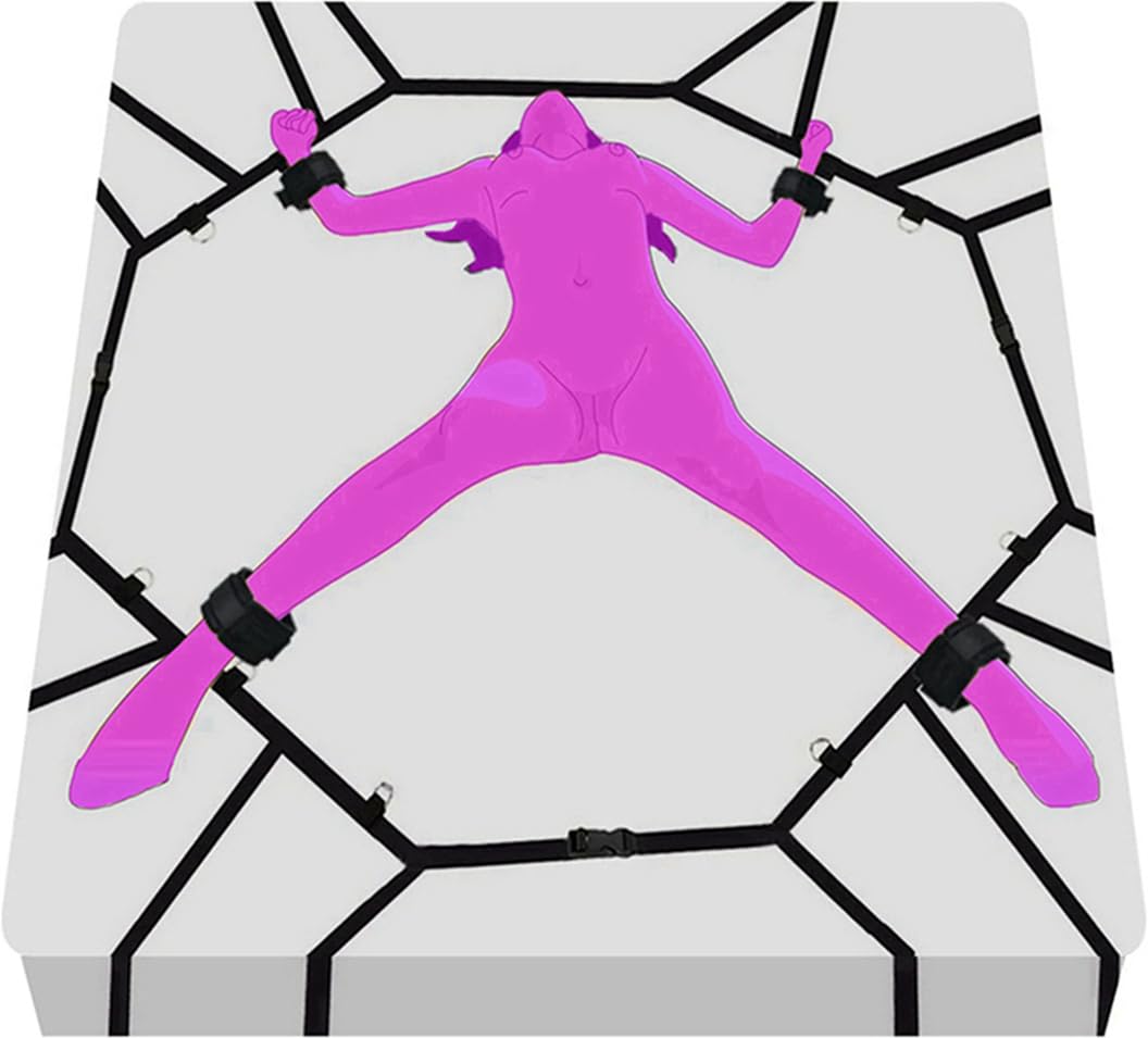 BDSM Bondage Restraints Kit - Adjustable Ankle & Wrist Cuffs with Straps for King/Queen Bed - Premium Sex Toys for Couples - Perfect for Spicing Up Your Bedroom or BDSM Play