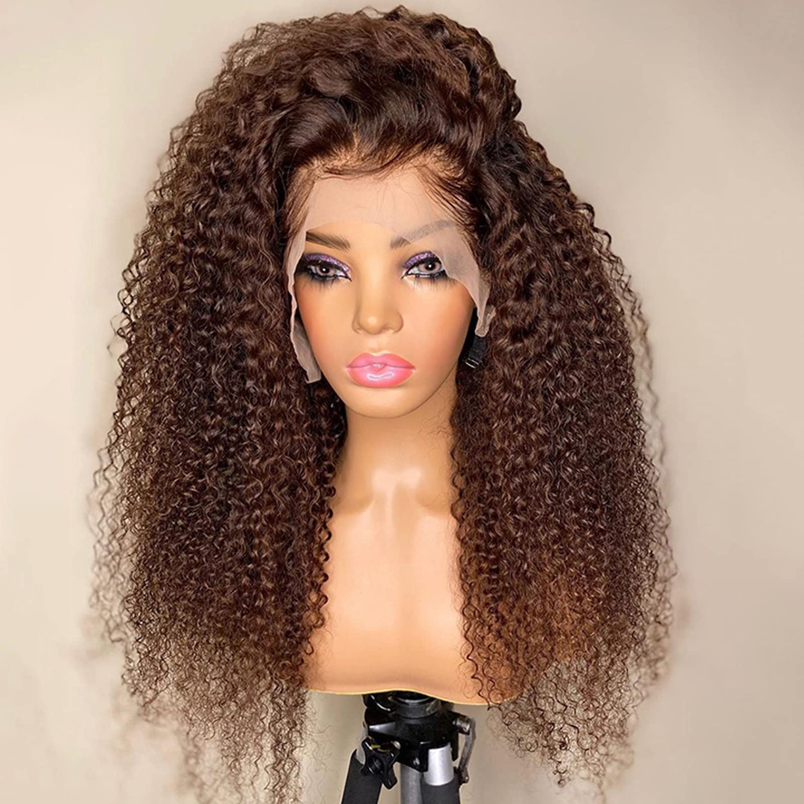 Imeya Kinky Curly Human Hair Wig - Chestnut Brown 16 Inch Lace Front Wig with 150% Density, 13x6 HD Transparent Lace, Pre-Plucked Middle Part, Glueless Design for Black Women | Perfect for Daily Wear, Cosplay, Parties & Special Occasions