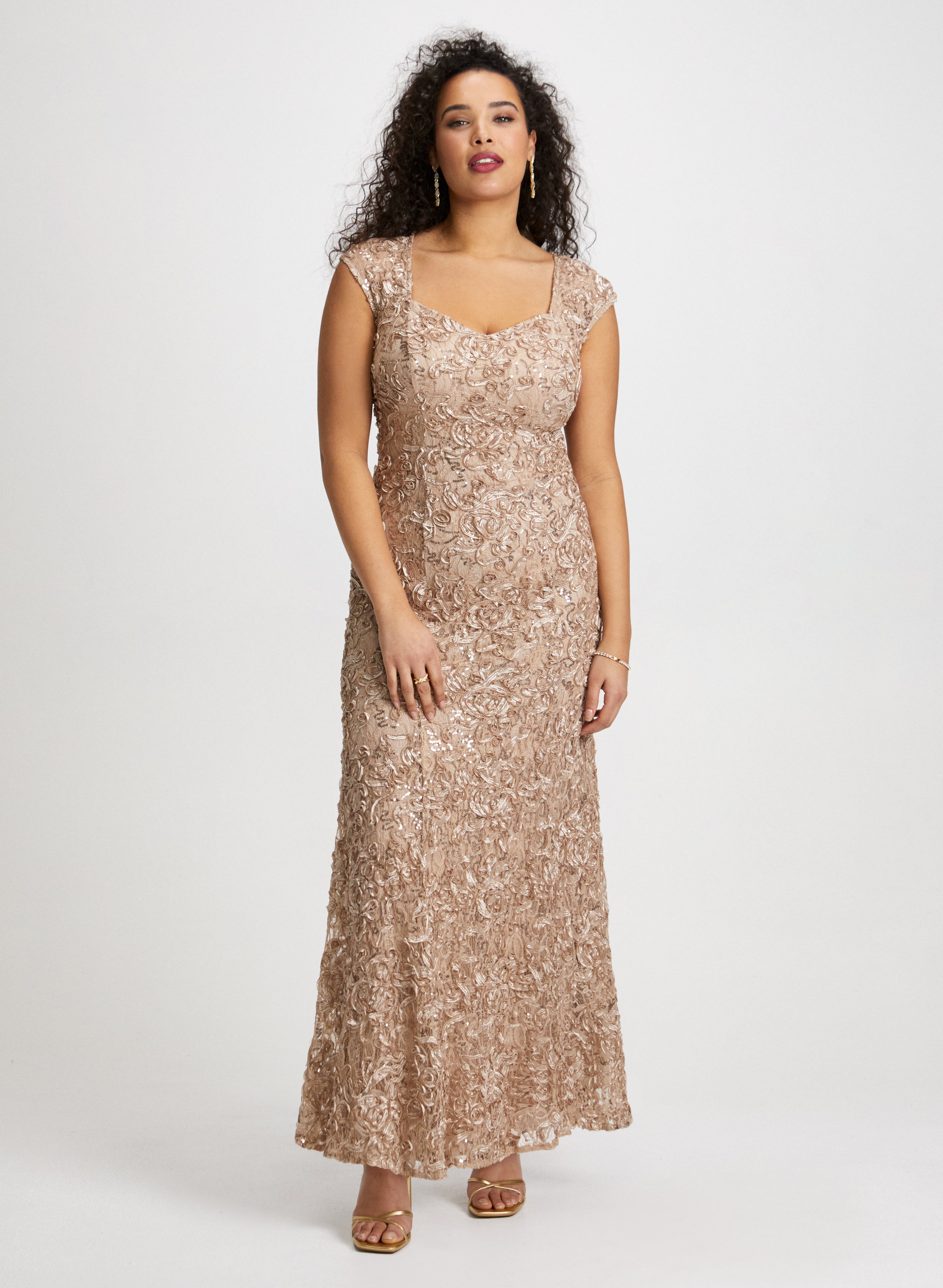Floral Soutache Dress with Linear Crystal Earrings - Elegant Boho Chic Outfit for Weddings, Parties & Special Occasions