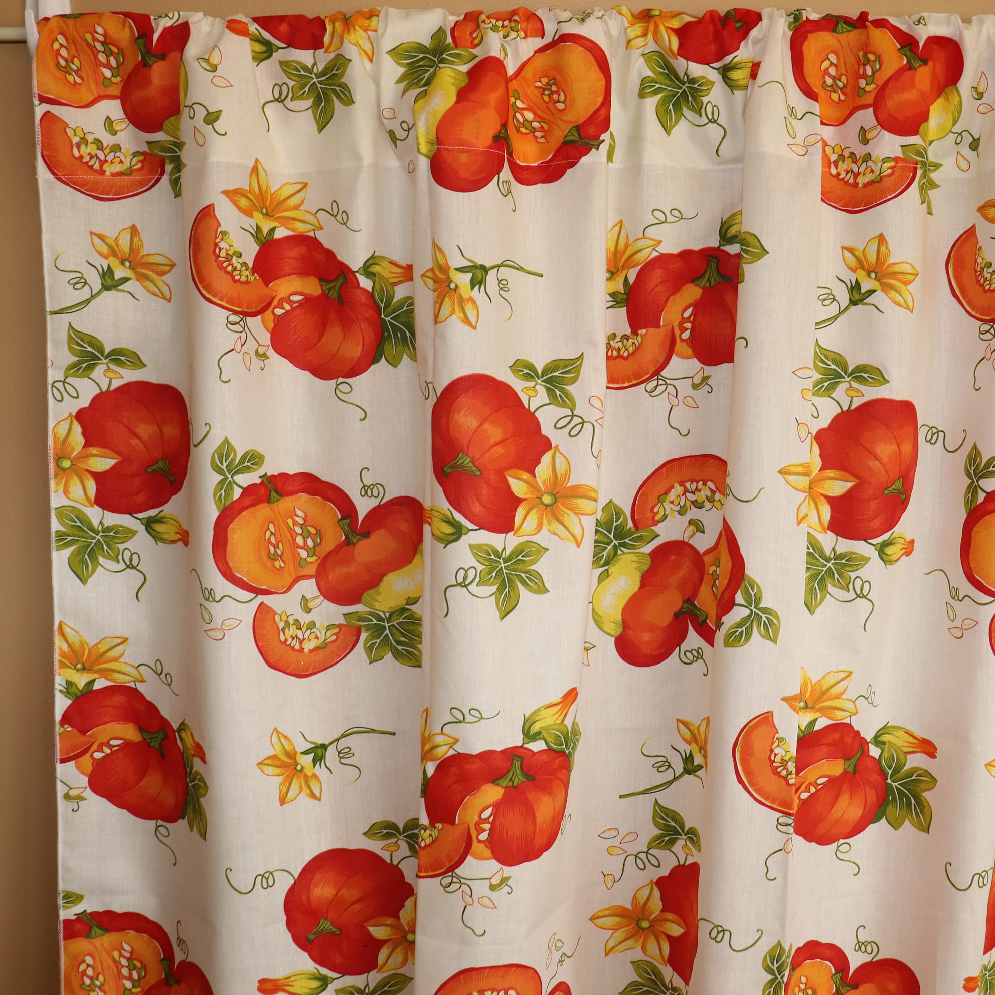 Pumpkin Cotton Curtain Panel - 58x84 Inch Kitchen Window Decor for Photography Backdrop