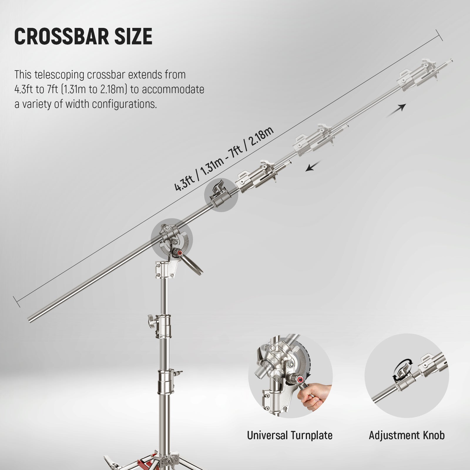 NEEWER SC440AW 440cm Heavy Duty Stainless Steel Air Cushioned Wheeled C Stand for Photography, Video & Studio Lighting – Perfect for Backdrops, Reflectors & Light Modifiers