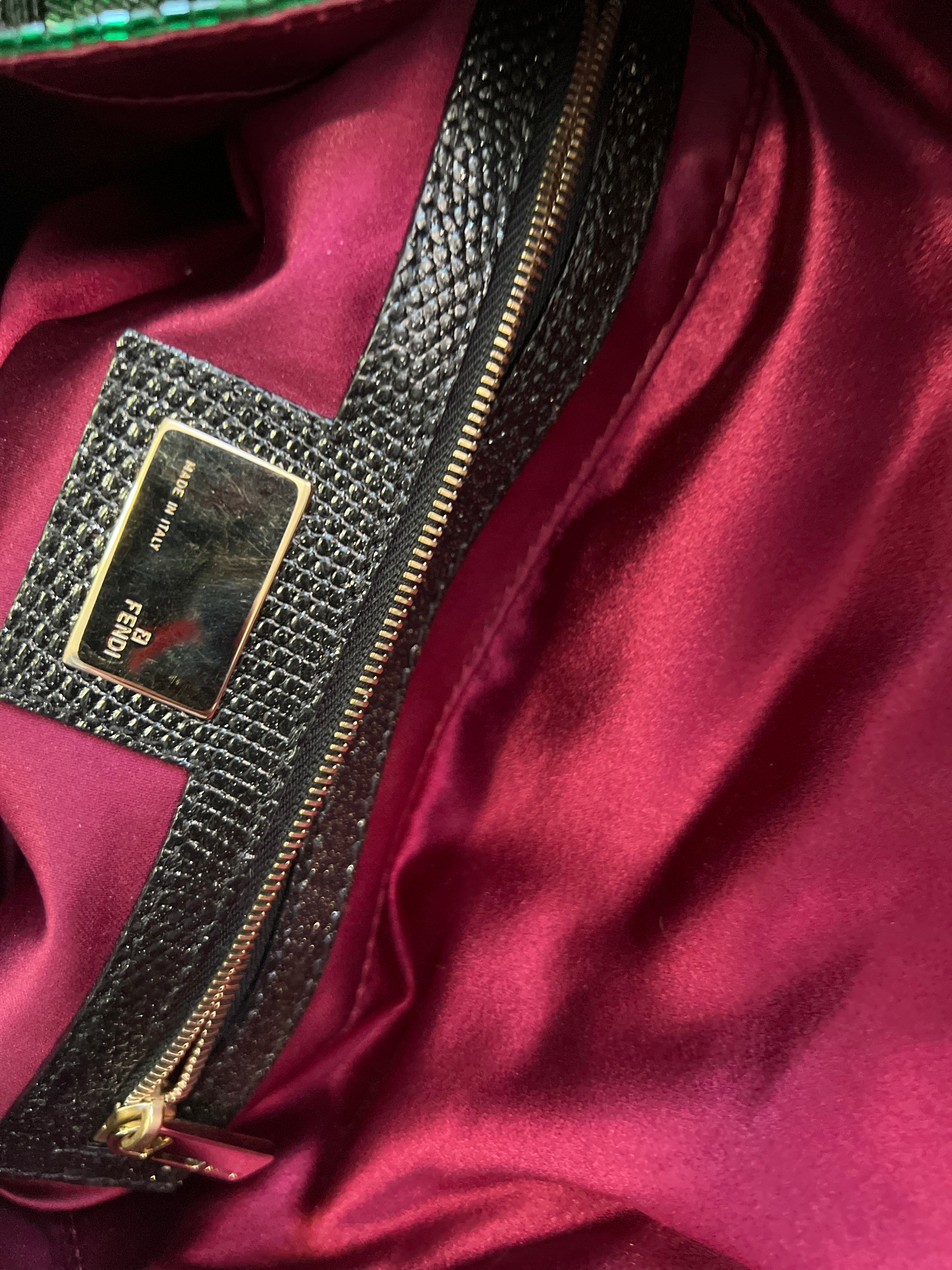 Fendi Green Beaded Baguette Bag - Luxury Designer Crossbody Purse for Women | Perfect for Evening Parties, Weddings & Special Occasions