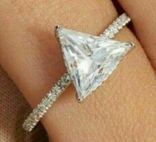 2 Ct Trillion Cut Diamond Solitaire Hidden Halo Engagement Ring for Women - 14K White Gold Plated 925 Sterling Silver Handmade Wedding Promise Ring - Perfect for Proposals, Anniversaries & Special Occasions