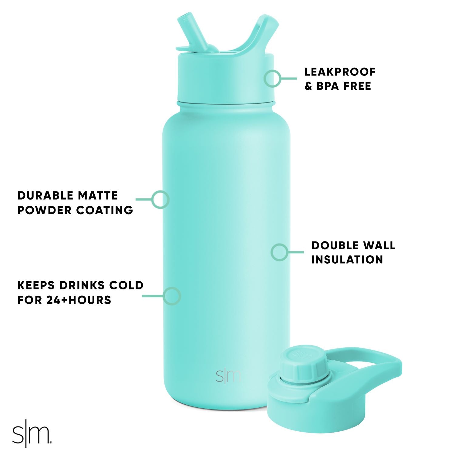Summit Insulated Water Bottle with Straw & Chug Lid - 32oz Leakproof Stainless Steel Thermos for Gym, Hiking & Outdoor Activities