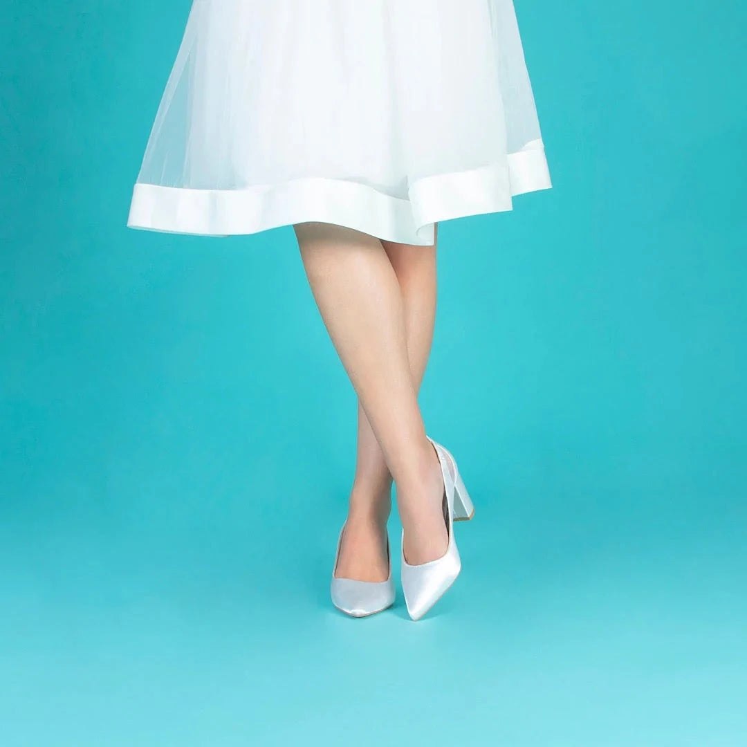 Perfect Bridal Layla Ivory Satin Block Heel Wedding Shoes for Bride - Elegant Bridal Party Shoes for Church Ceremony & Reception
