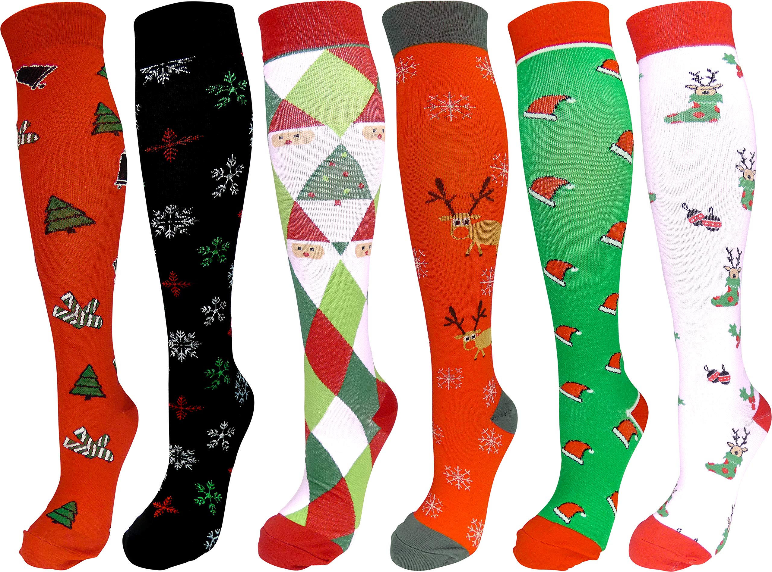 Swell Relief 6-Pair Graduated Compression Socks for Men & Women - Small/Medium (Christmas #3) - Improve Circulation & Reduce Swelling for Travel, Running & Work