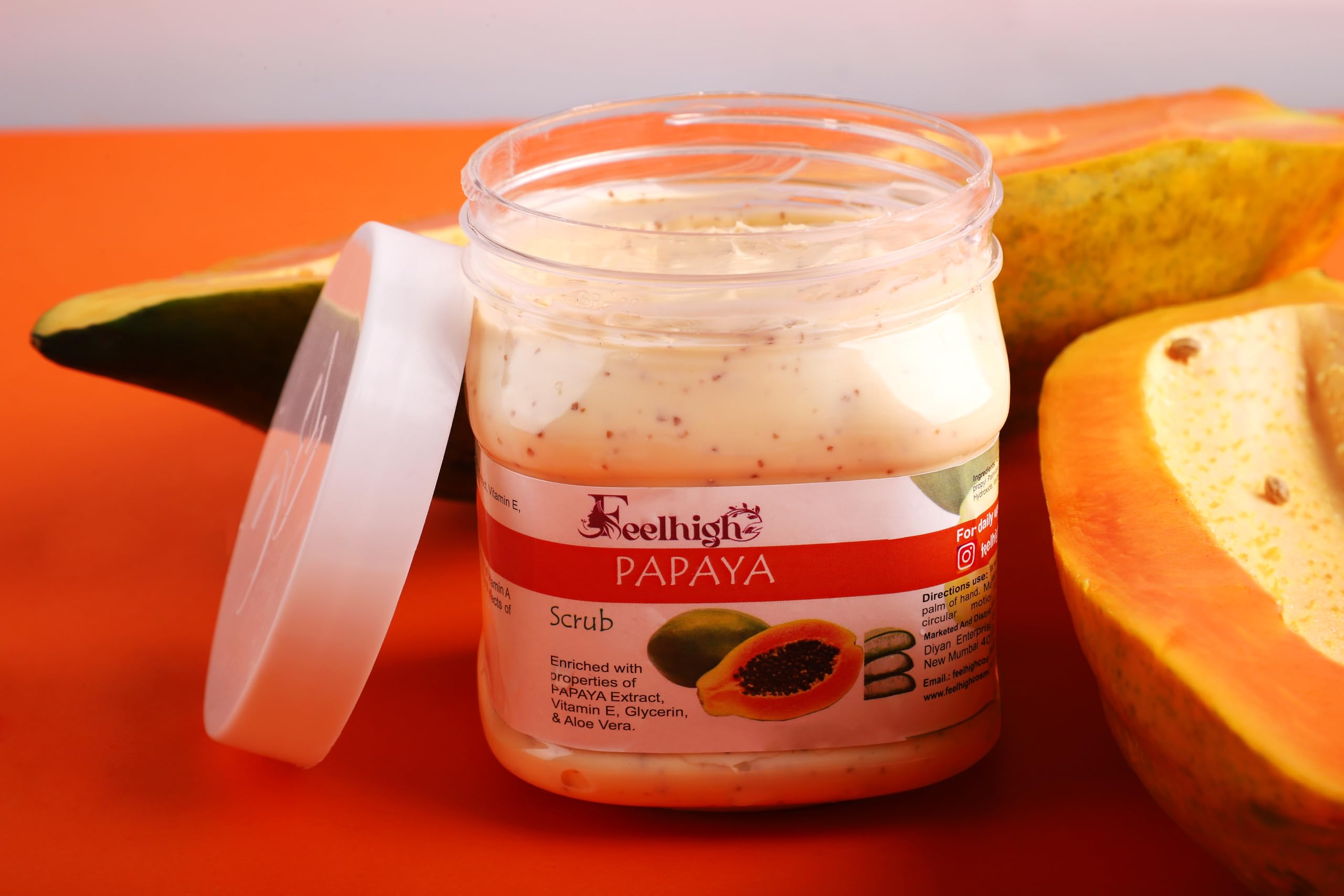 Feelhigh Papaya Face & Body Scrub with Diamond Cream - Exfoliating & Brightening Skincare Set (2 Items) for Glowing Skin at Home & Spa