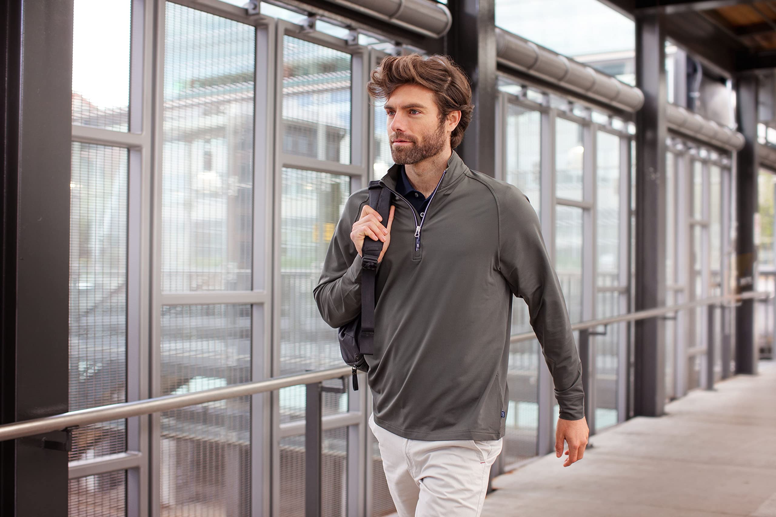 Cutter & Buck Men's Eco-Friendly Recycled Knit Stretch Quarter Zip Pullover - Lightweight & Breathable for Outdoor Activities & Casual Wear