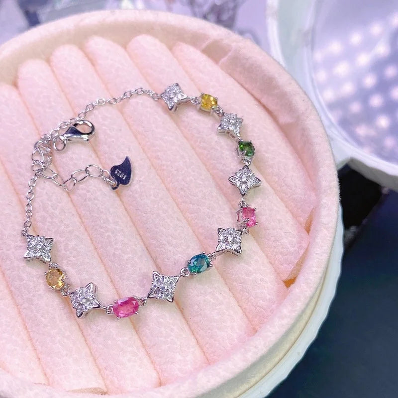 Natural Tourmaline Bracelet for Women - October Birthstone Jewelry with Adjustable Chain | Elegant Gift for Birthday, Anniversary & Everyday Wear | FME B051