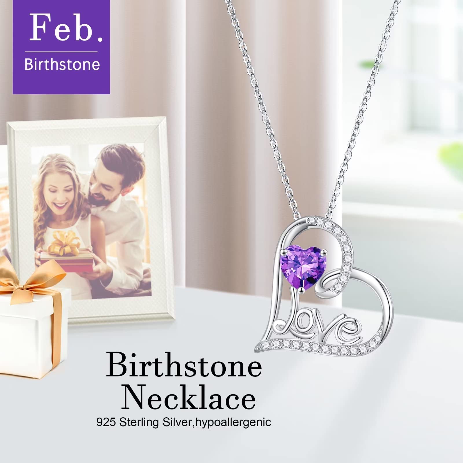 Forever Love Necklace - 925 Sterling Silver Heart Pendant with Birthstone | Anniversary, Christmas & Birthday Gift for Women, Wife, Mom, Girlfriend | Perfect for Romantic Occasions & Special Moments