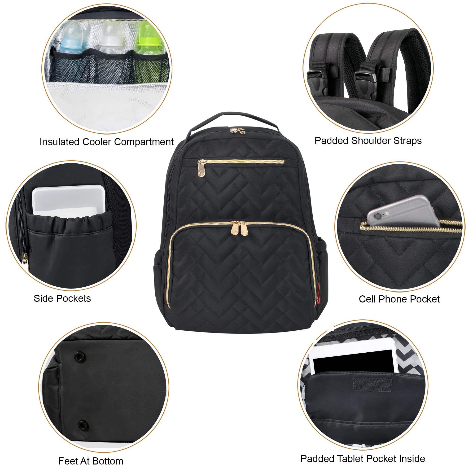 Fisher-Price Morgan Quilted Backpack for Kids - Stylish Black School Bag with Adjustable Straps - Perfect for School, Travel & Daycare Essentials