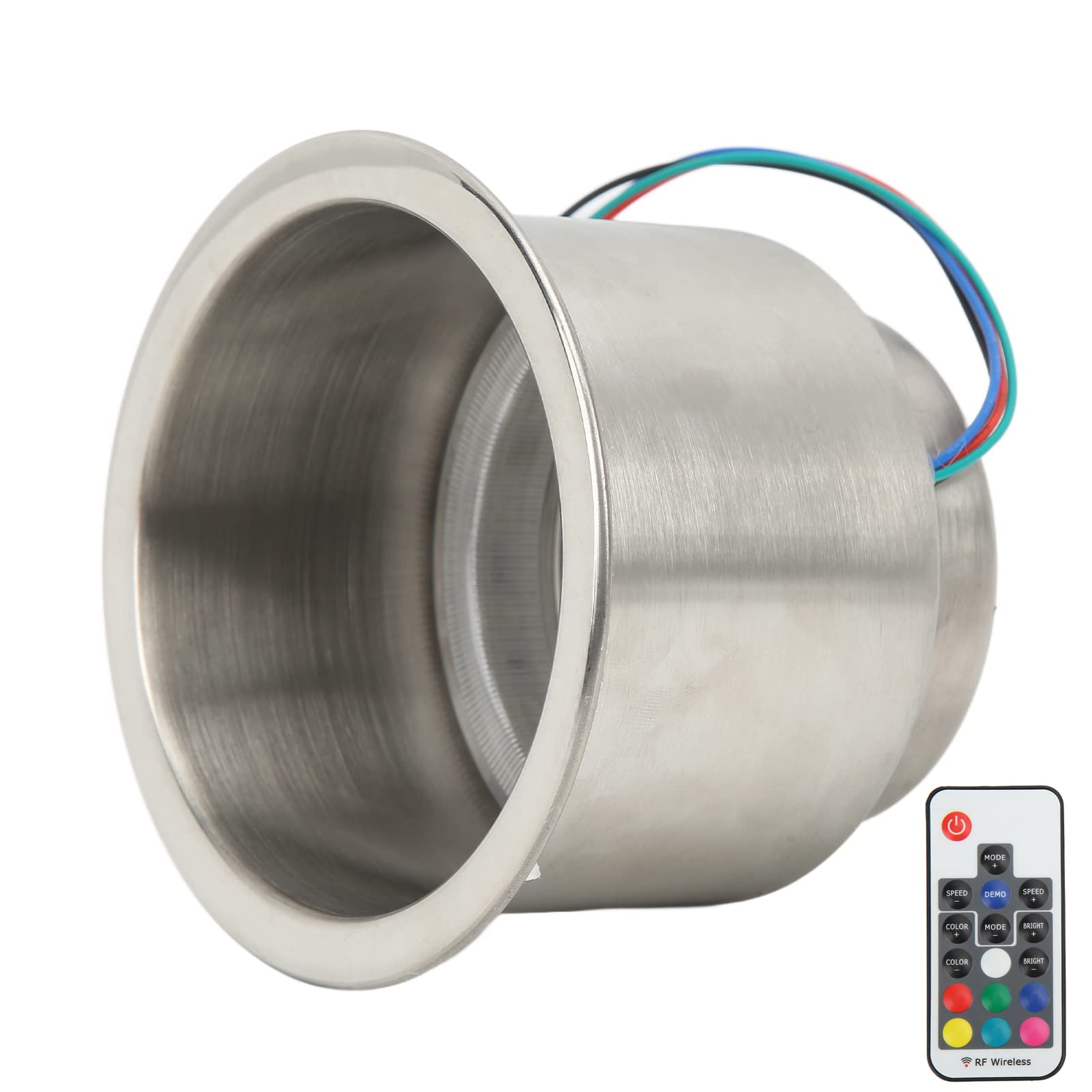 RGB LED Cup Holder Insert with Remote Control - Stainless Steel Car Cup Stand with 20cm Wire for Boat, Yacht, RV, Truck - Perfect for Night Driving & Interior Decoration