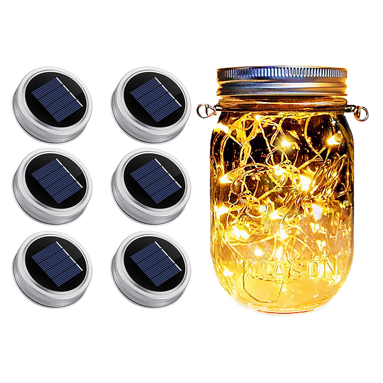 Dracarys 6-Pack Solar Mason Jar Light Lids with 20 LED Bulbs - Outdoor Solar String Lights for Garden, Shed, Windows & Patio Decor (Jars Not Included) | Waterproof Fairy Lights for Weddings, Parties & Backyard Ambiance