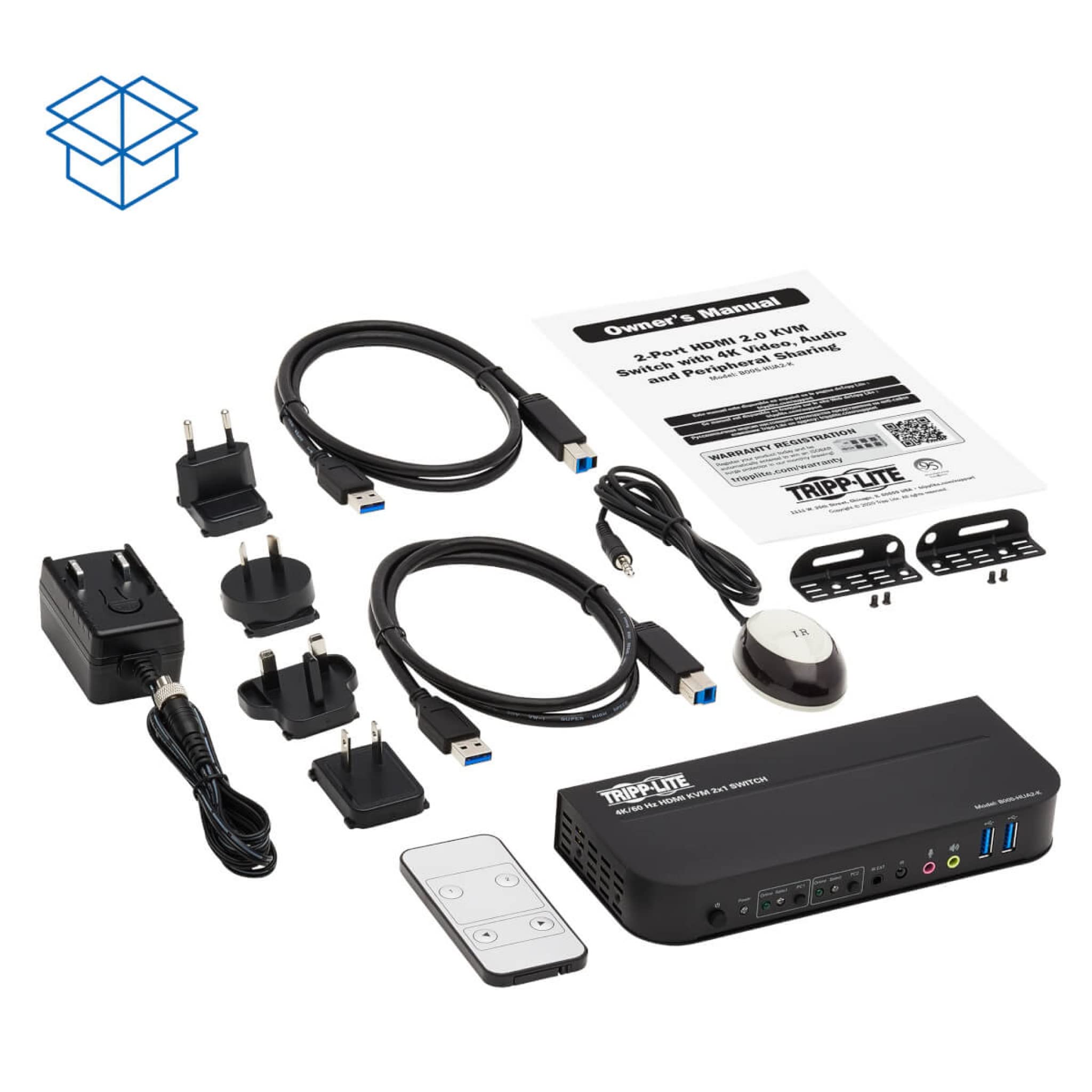 Tripp Lite B005-HUA2-K 2-Port HDMI USB KVM Switch - 4K 60Hz HDR HDCP 2.2 - Dual Monitor & USB 3.0 Sharing for Home Office & Gaming Setup