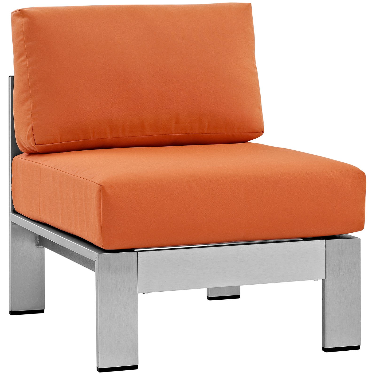 Modway Shore Aluminum Outdoor Patio Armless Chair - Silver Orange - Lightweight Durable All-Weather Furniture for Poolside, Garden, Deck & Backyard Relaxation