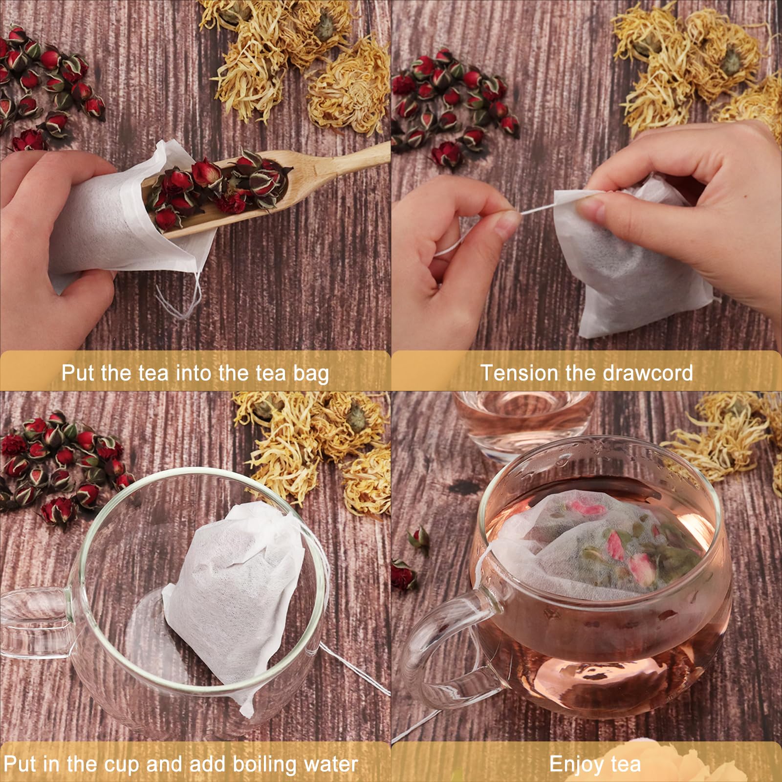 NEPAK 100Pcs Empty Tea Bags for Loose Leaf Tea - 3.15 x 3.94 Inches Disposable Fillable Tea Filter Bags | Perfect for Home Brewing, Herbal Tea, DIY Tea Blends & Gift Packaging