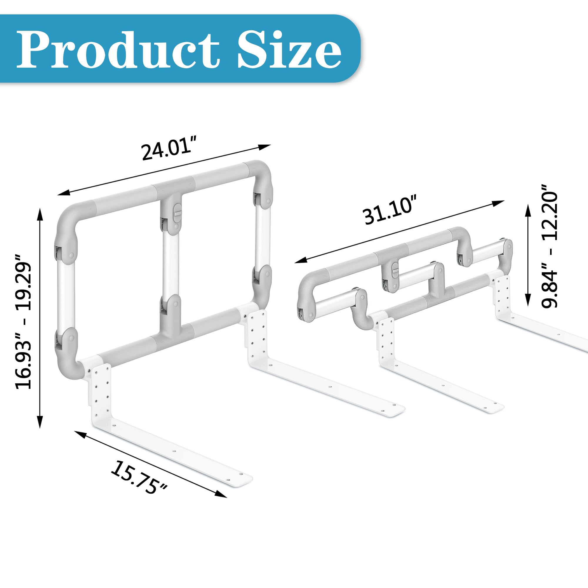 Adjustable Folding Bed Rails for Elderly & Seniors - Safety Assist Rail with Height Adjustment for Easy Bed Entry/Exit - Universal Fit for King, Queen, Full & Twin Size Beds - Ideal for Home Care, Hospitals & Mobility Assistance