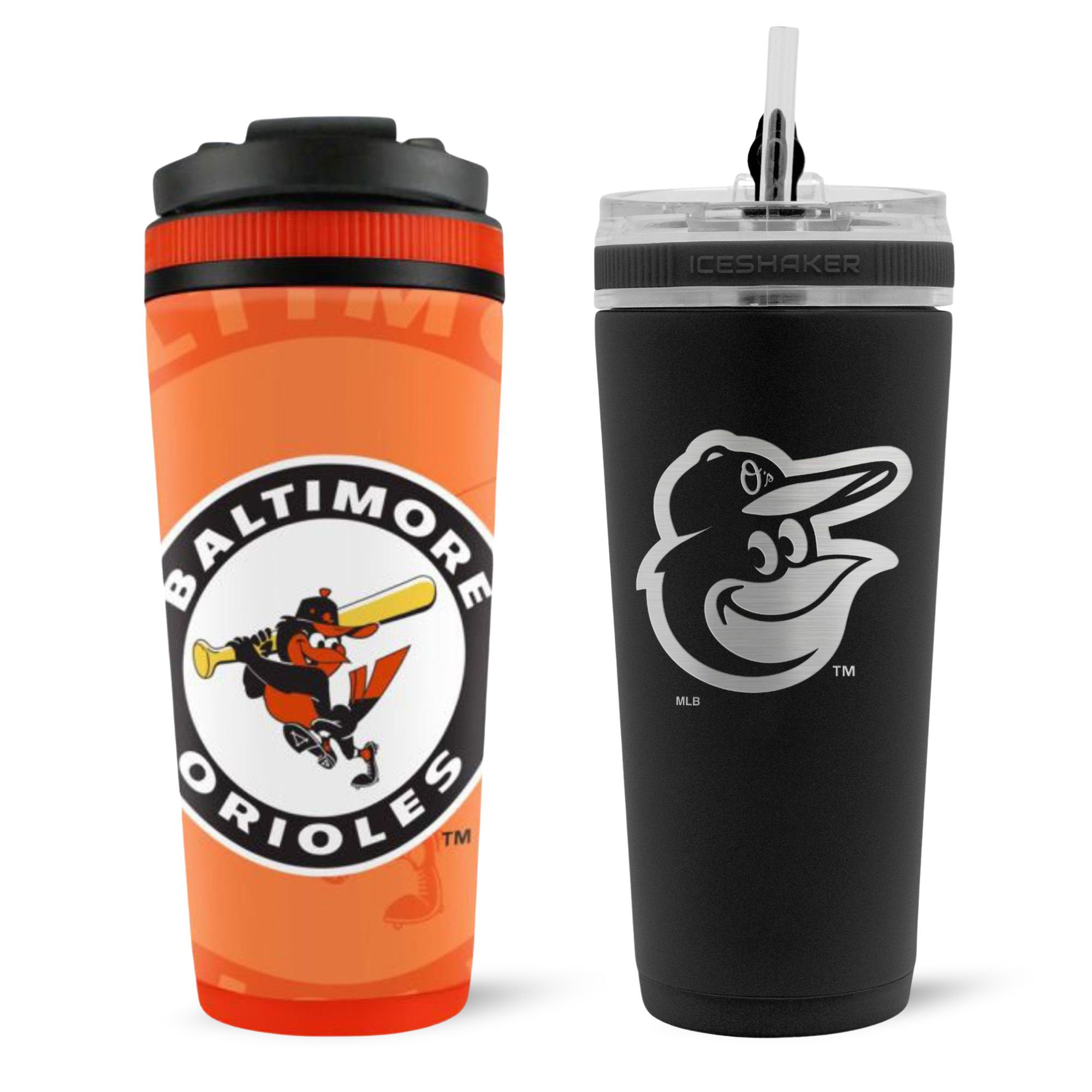Baltimore Orioles 4D Ice Shaker & Flex Bottle Bundle - Leakproof Protein Shaker & Water Bottle Set for Gym, Workout & Sports | Perfect for Baseball Fans & Athletes