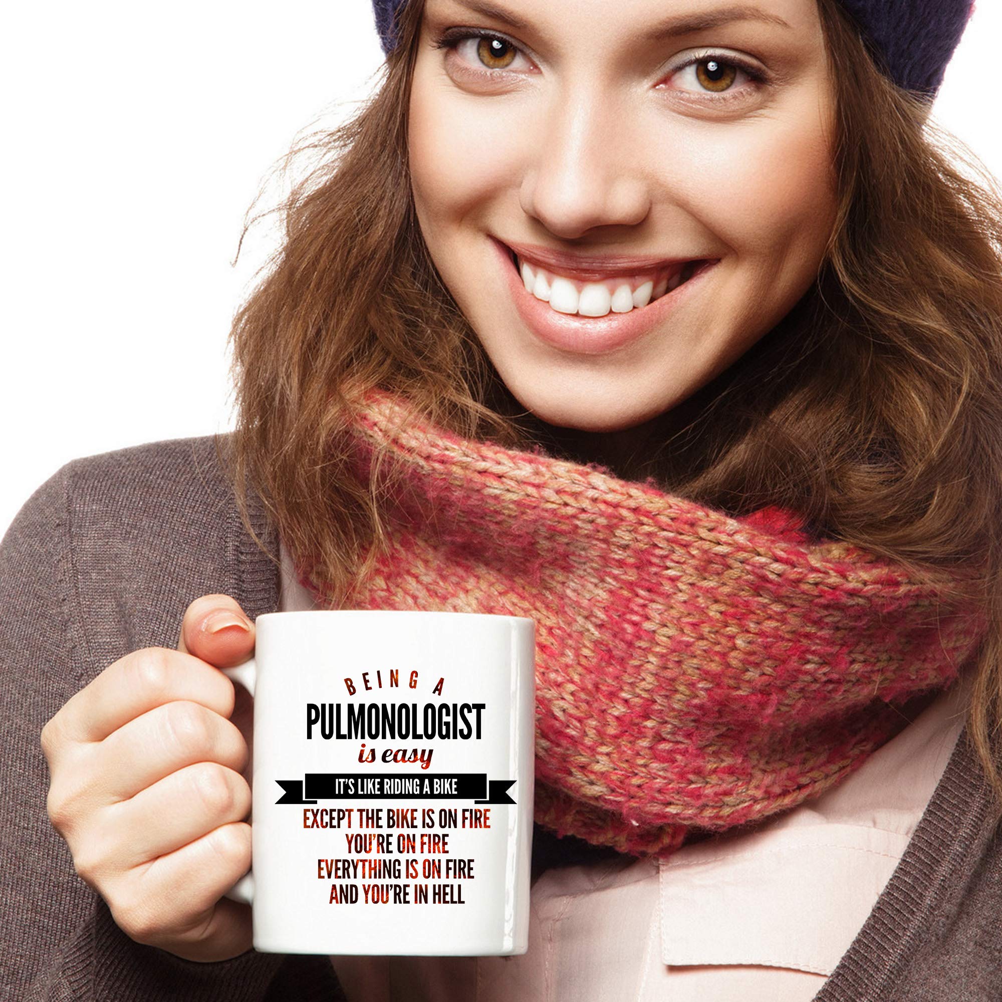 11 oz White Pulmonologist Coffee Mug - Funny Gift for Doctors & Medical Professionals - Perfect for Nurses, Respiratory Therapists & Healthcare Workers - Humorous Saying: 'Being a Pulmonologist Is Easy Like Riding a Bike Except the Bike Is on Fire' - Great for Office, Hospital Break Room & Medical Appreciation Gifts