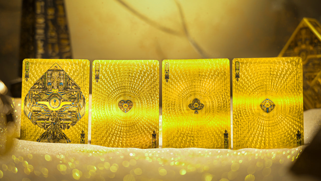 Premium Ankh Gilded Playing Cards with Walnut Wood Gift Box - Luxury Card Game Set for Poker, Magic Tricks & Collectors (Egyptian Theme)
