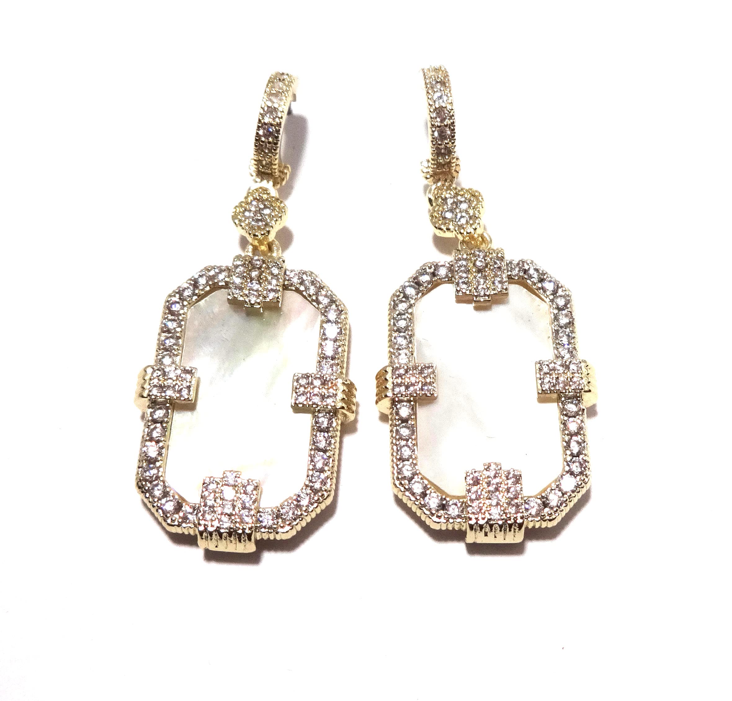 Designer Pearl Dangle Earrings with Pave Crystals - Elegant for Parties & Weddings