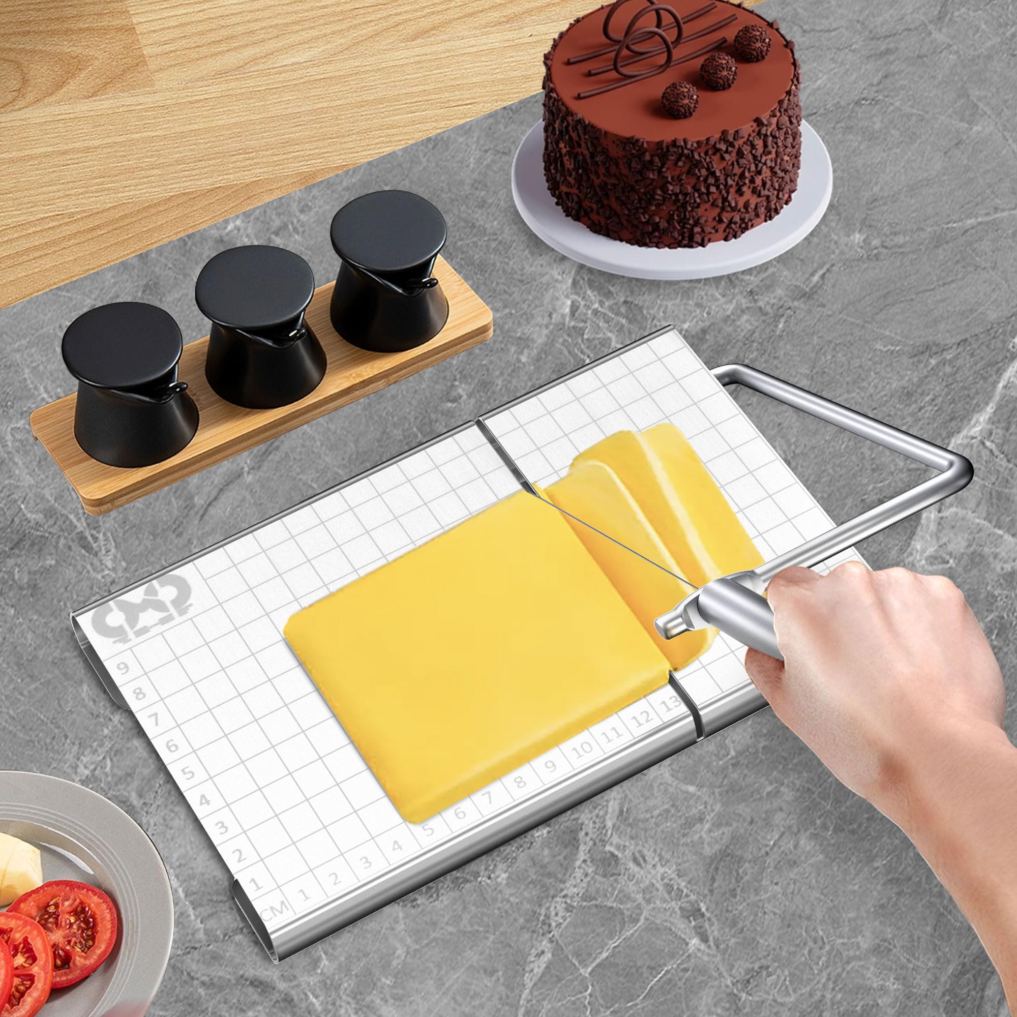 Premium Stainless Steel Cheese Slicer with 5 Replacement Wires - Perfect for Block Cheese, Westmark Cheese, Thin Slices, Butter & Hams | Ideal for Kitchens, Delis, Charcuterie Boards & Cheese Platters