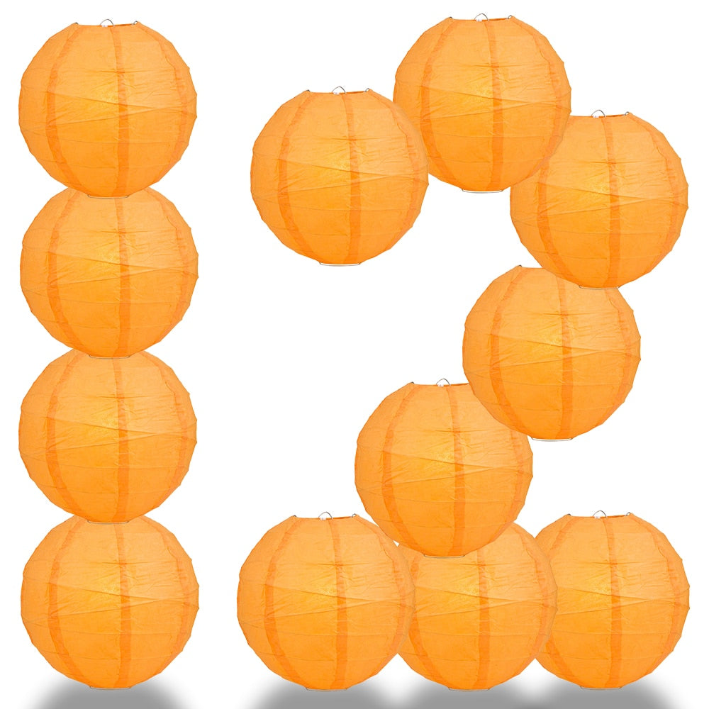 12 Pack 20 Inch Orange Round Paper Lanterns for Party Decorations - Chinese Style Hanging Decor for Weddings, Birthdays, and Festivals