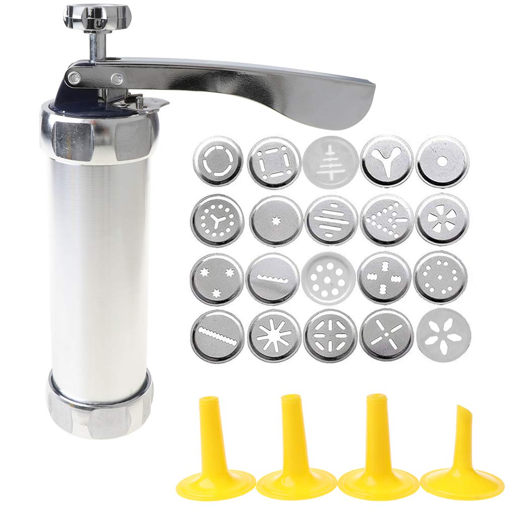 SHUANGSHI Cookie Press Kit - Stainless Steel Cookie Gun with 20 Decorative Discs & 4 Icing Tips - Perfect for Baking Cookies, Biscuits, Churros - Ideal for Holiday Baking, Party Treats & DIY Dessert Making