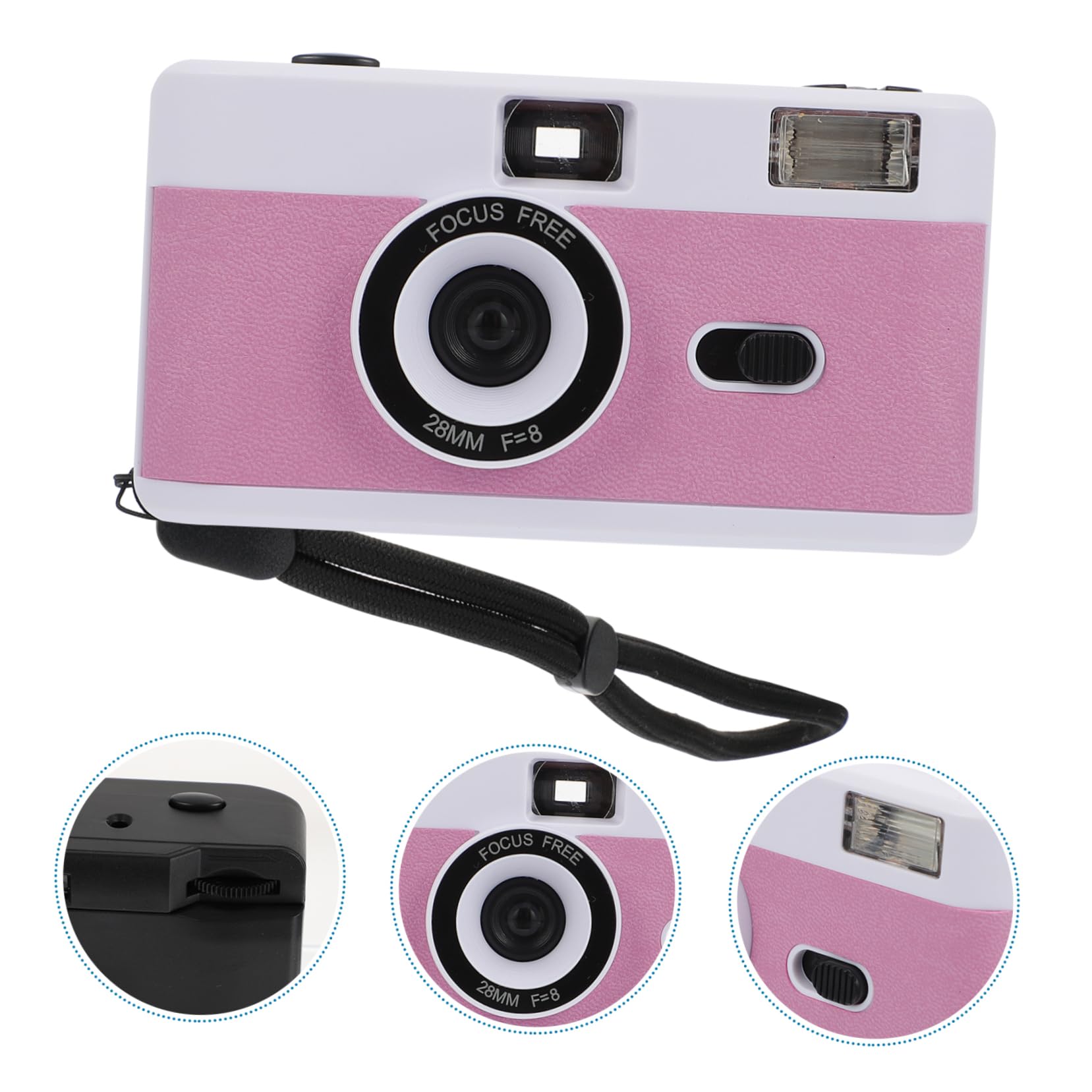 Homoyoyo 7-Piece Retro Film Camera Set - Vintage Plastic Build-in Flash Camera, Mini Travel Camera with Reusable Film - Perfect for Travel Photography, Parties & Vintage Style Photography (Vintage White Macaron ABS)
