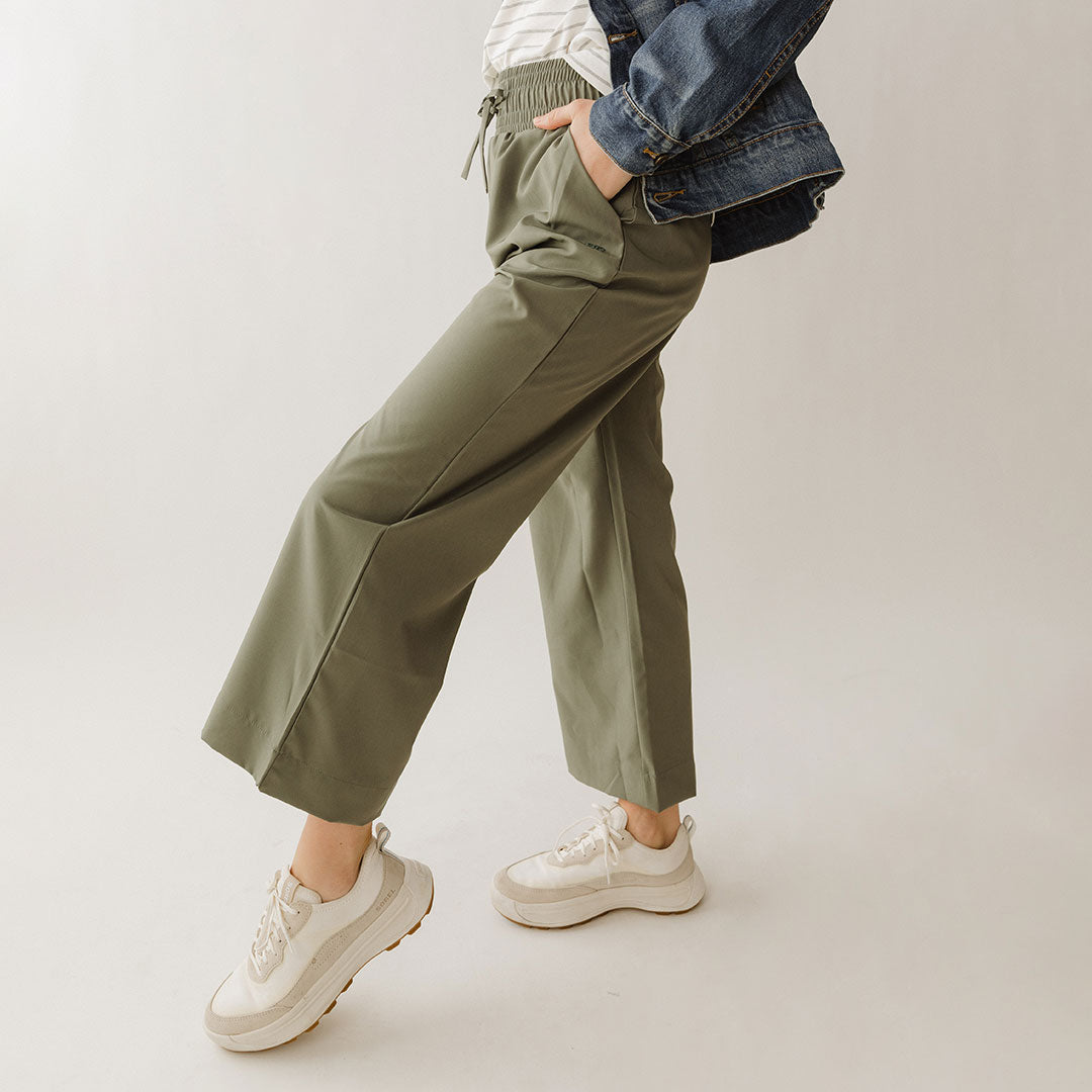 Audrey Wide Leg Pants for Women - Olive Green High Waist Palazzo Trousers | Comfortable Office Wear & Casual Outfit