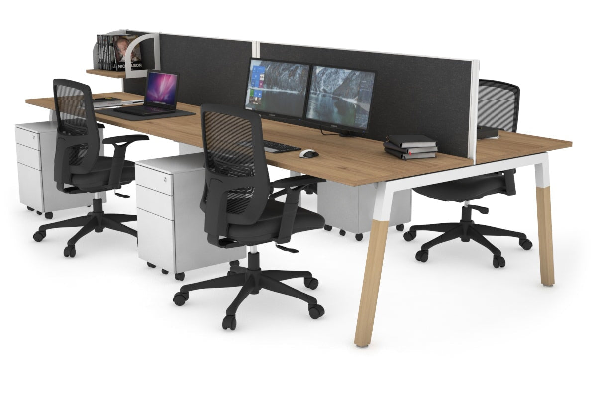 Quadro A Legs 4-Person Office Workstation with Wooden Legs & Cross Beam [1400L x 700W] - Perfect for Collaborative Workspaces & Home Offices