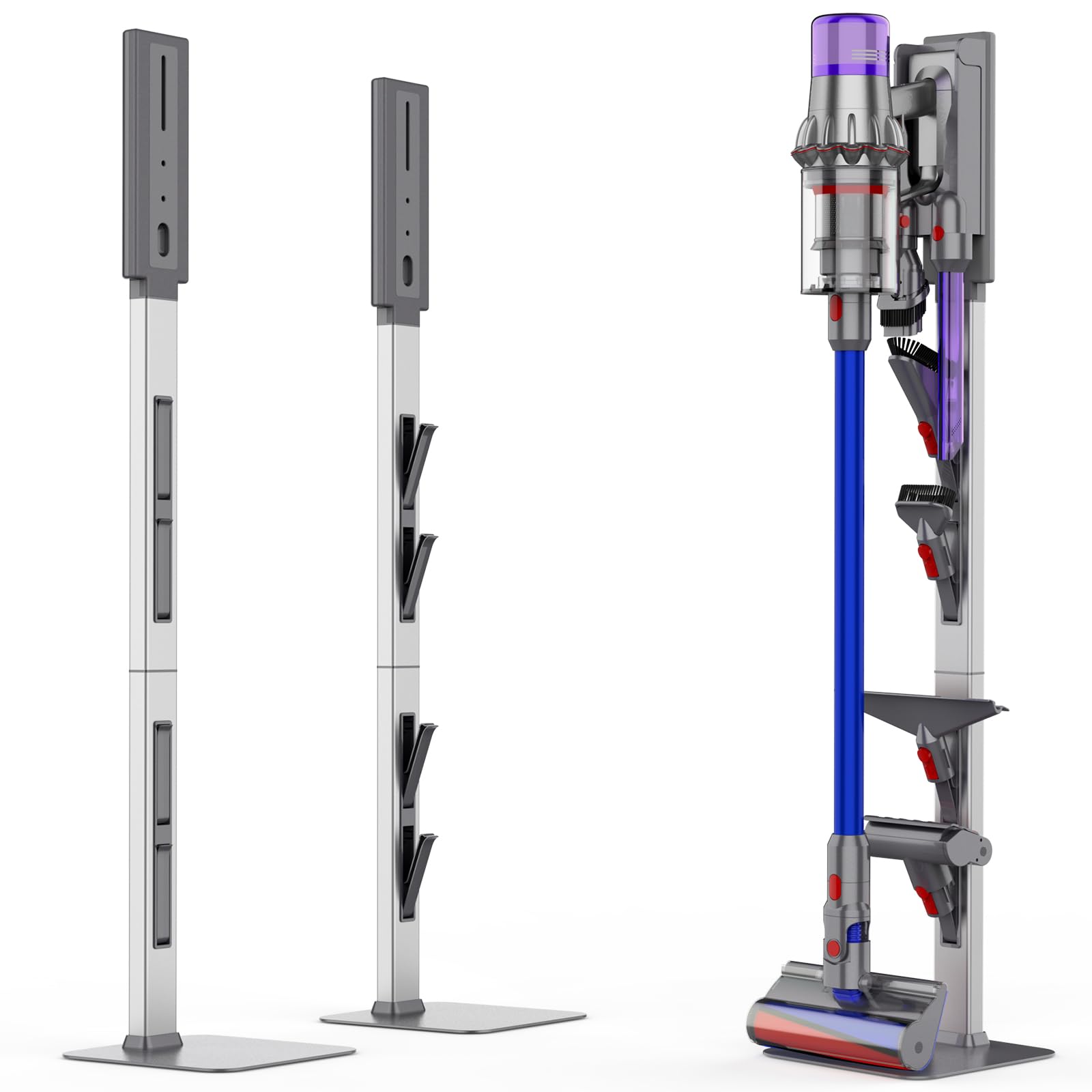 Dyson Vacuum Stand with Foldable Storage Hooks & Heavy-Duty Carbon Steel Base - No Drill Installation, Space-Saving Organizer for Dyson Cordless Vacuums & Accessories - Perfect for Home, Office & Garage Storage