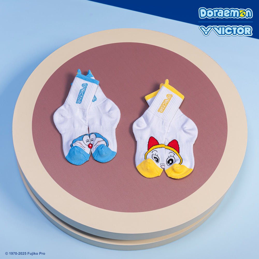 Victor x Doraemon Junior Sport Socks SK517DRM - Anime Cartoon Character Athletic Socks for Kids (Vibrant Yellow) - Perfect for School PE, Sports Activities & Casual Wear