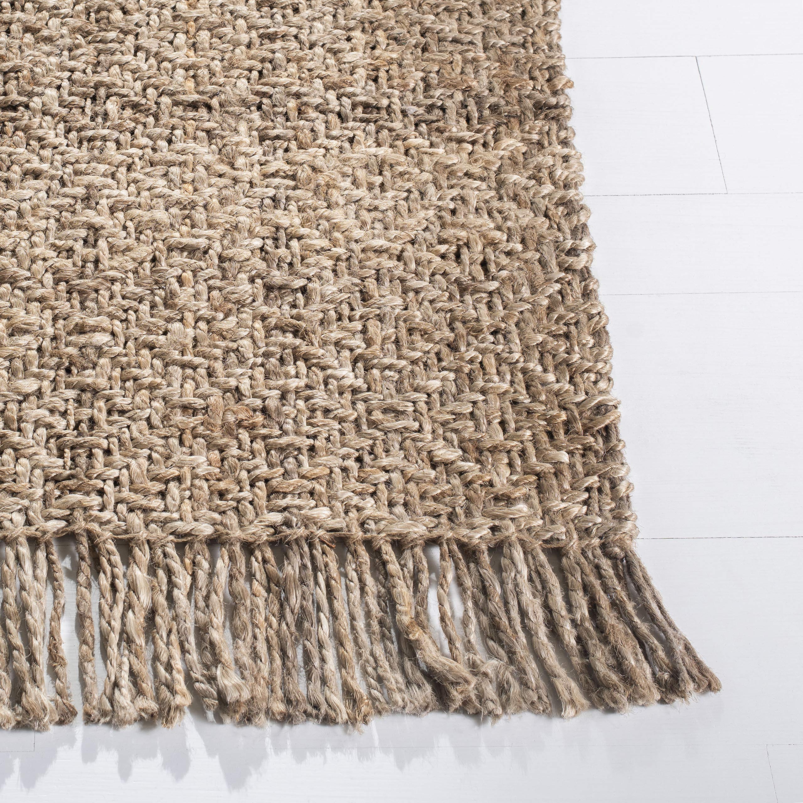 SAFAVIEH Handmade Natural Jute Area Rug 8' x 10' - Grey & Neutral Woven Fringe, Eco-Friendly Fiber for Living Room, Bedroom, Dining Room | Durable for High Traffic Areas, Boho Home Decor & Cozy Floor Covering