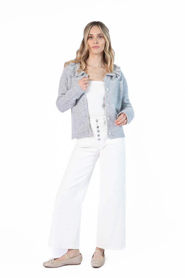 Just A Feeling Grey Collared Cardigan for Women - Cozy Knit Sweater with Button Front & Long Sleeves | Perfect for Fall Layering, Office Wear & Casual Outfits