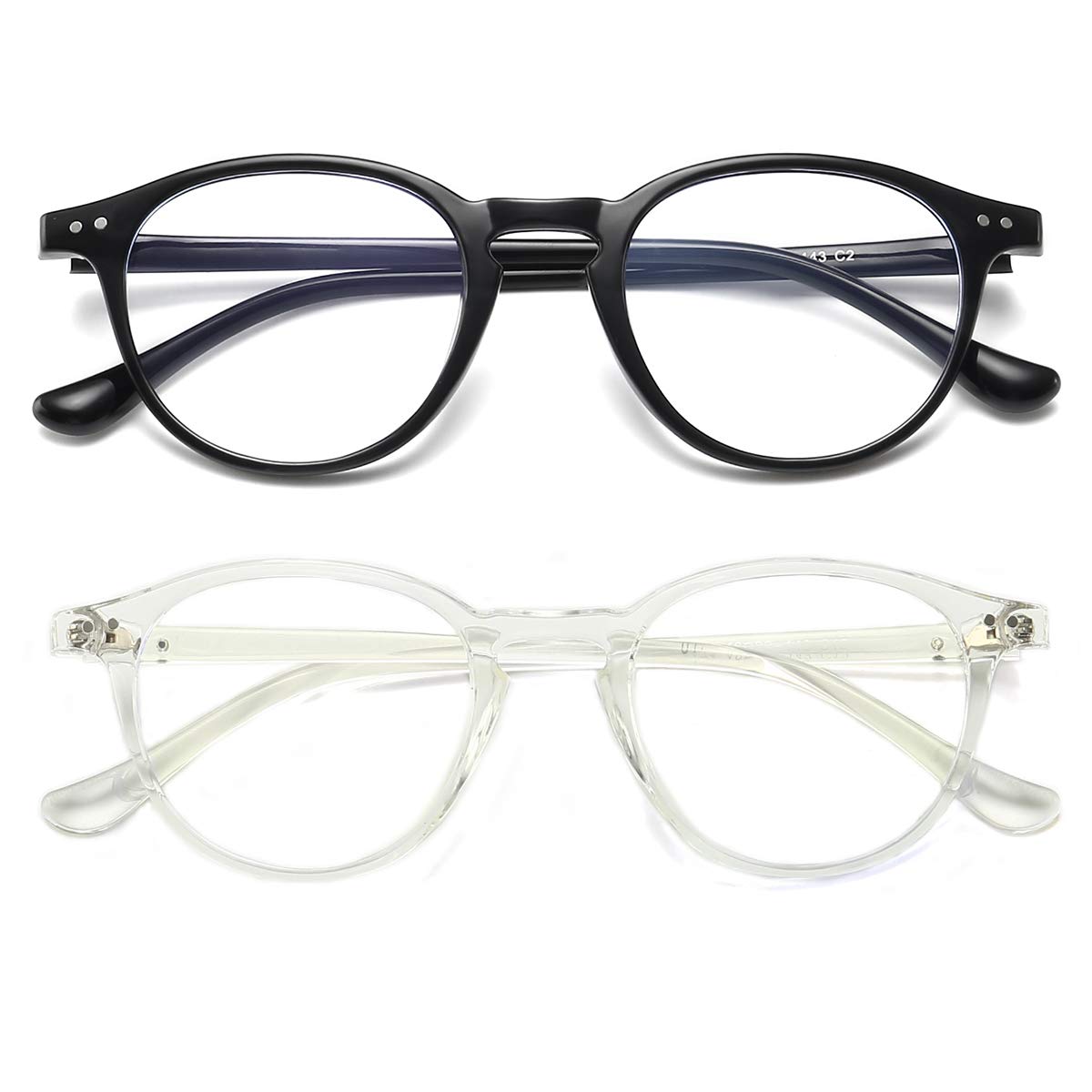 Blue Light Blocking Glasses - Vintage Round Frame Computer Glasses for Women & Men - Reduce Eye Strain for Work, Gaming & Screen Time