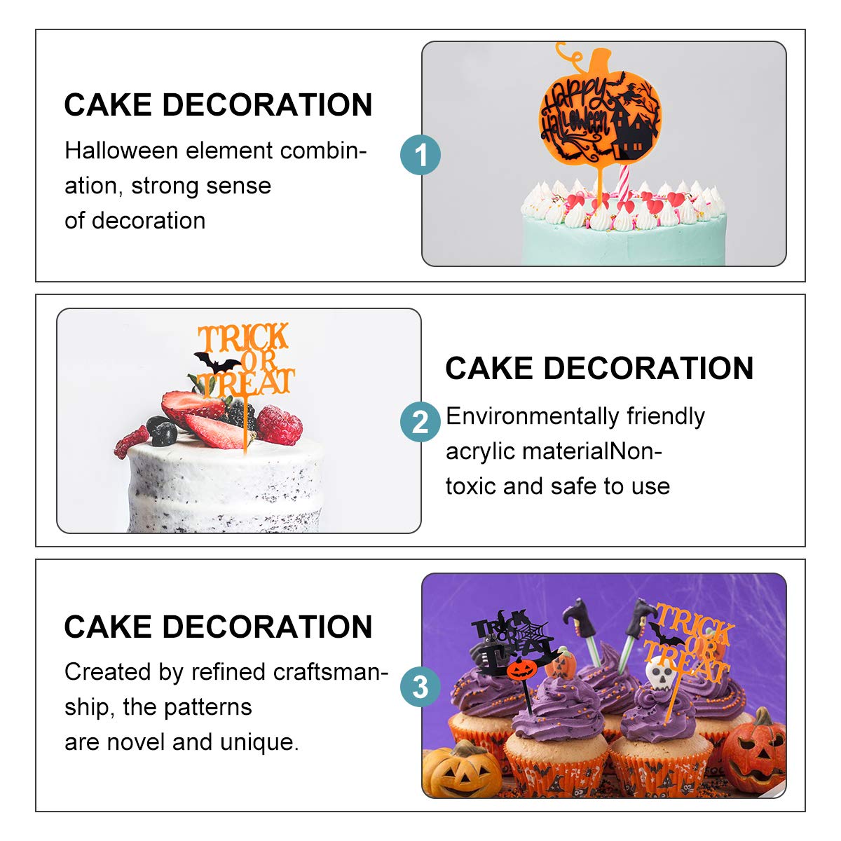 5pcs Halloween Acrylic Cake Toppers - Spooky Cake Decorations for Halloween Party, Birthday, Cupcake & Dessert Decorating