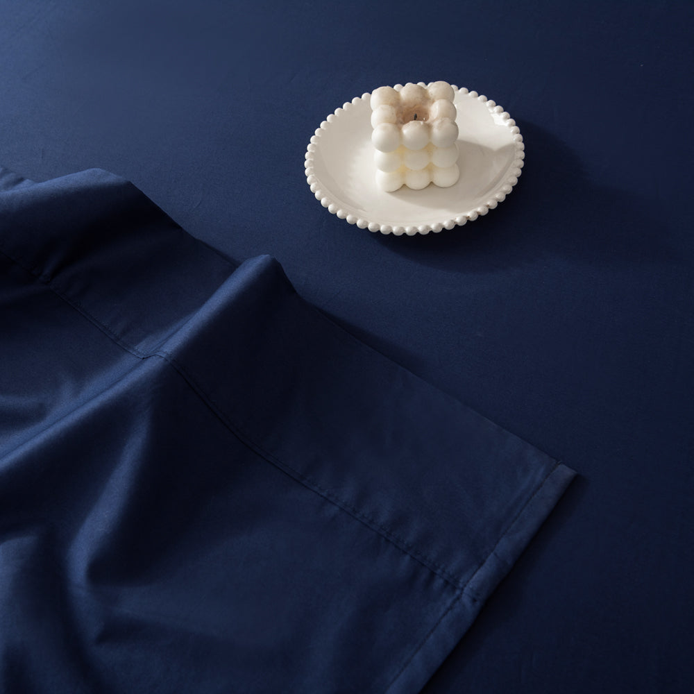 Premium 400 Thread Count Casey Cotton Flat Sheet in Navy Blue - Super King Size for Ultimate Comfort | Perfect for Master Bedrooms, Guest Rooms & Luxury Hotels