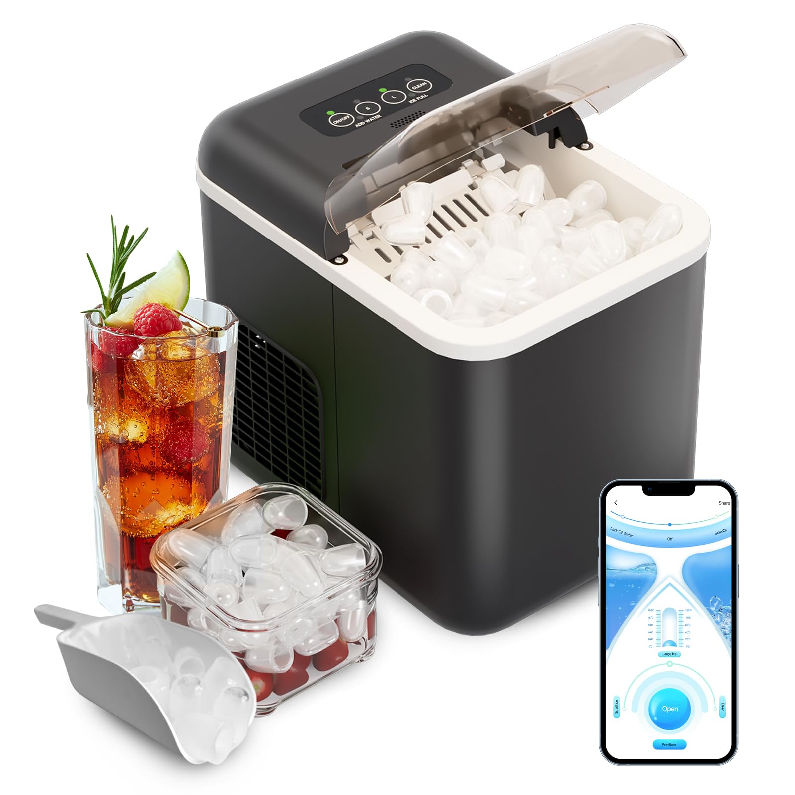 Portable Countertop Ice Maker Machine with App & Voice Control - Makes 9 Bullet Ice Cubes in 6 Minutes, 26Lbs/24H Self-Cleaning - Compact Ice Machine for Home, Kitchen, Office, RV & Outdoor Use
